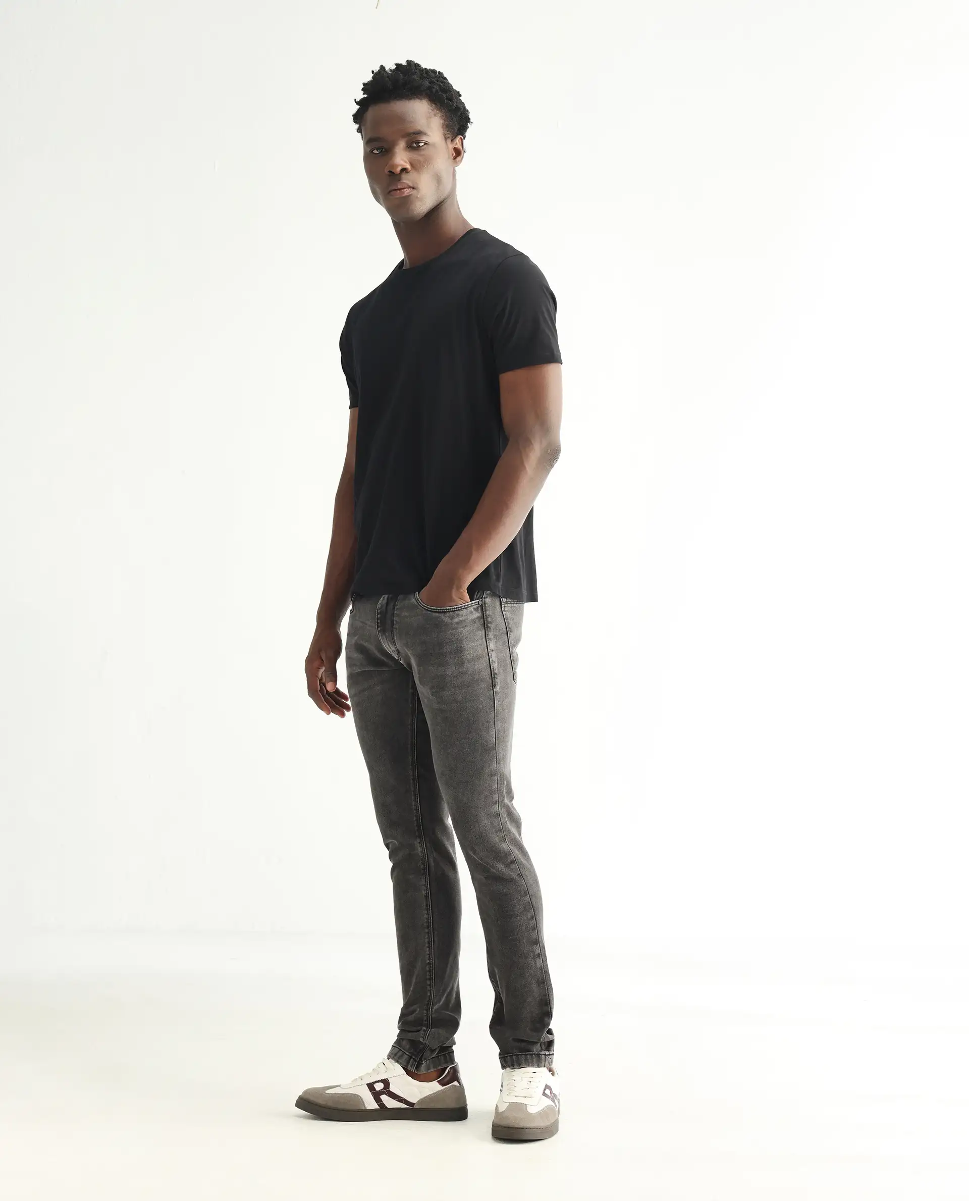 Rare Rabbit Men's Jardin Black Cotton Plain Hawk Slim Fit Jeans - Image 4