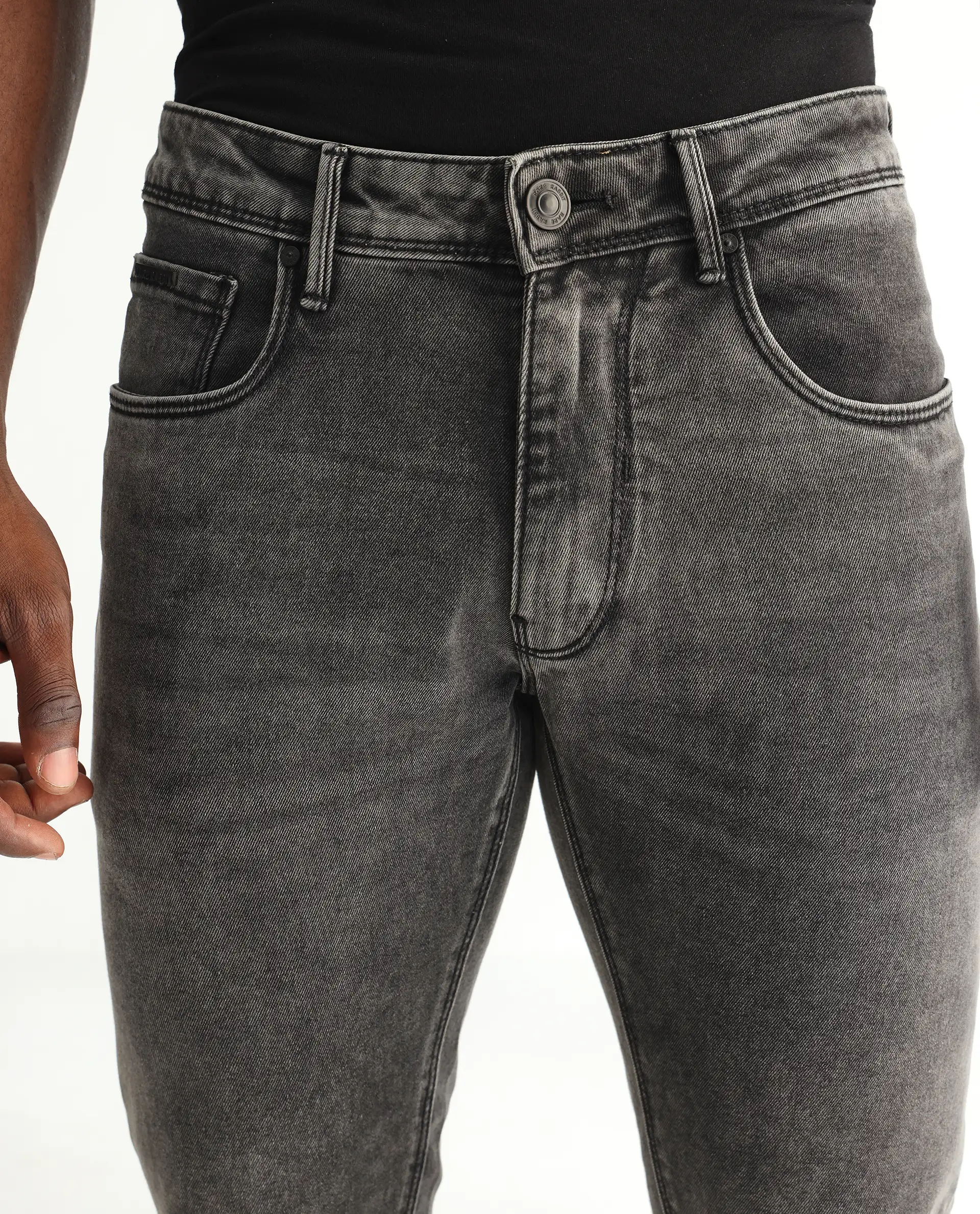 Rare Rabbit Men's Jardin Black Cotton Plain Hawk Slim Fit Jeans - Image 5