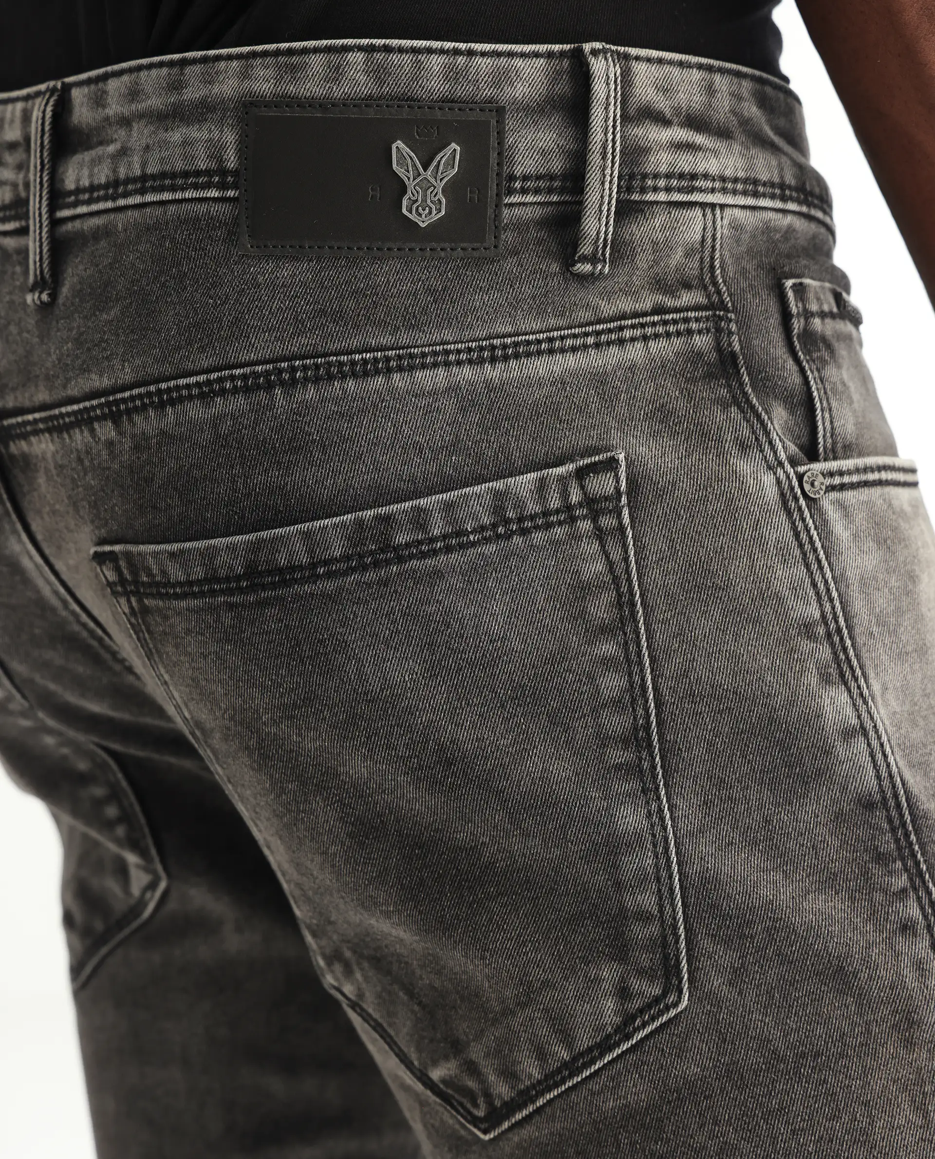 Rare Rabbit Men's Jardin Black Cotton Plain Hawk Slim Fit Jeans - Image 7