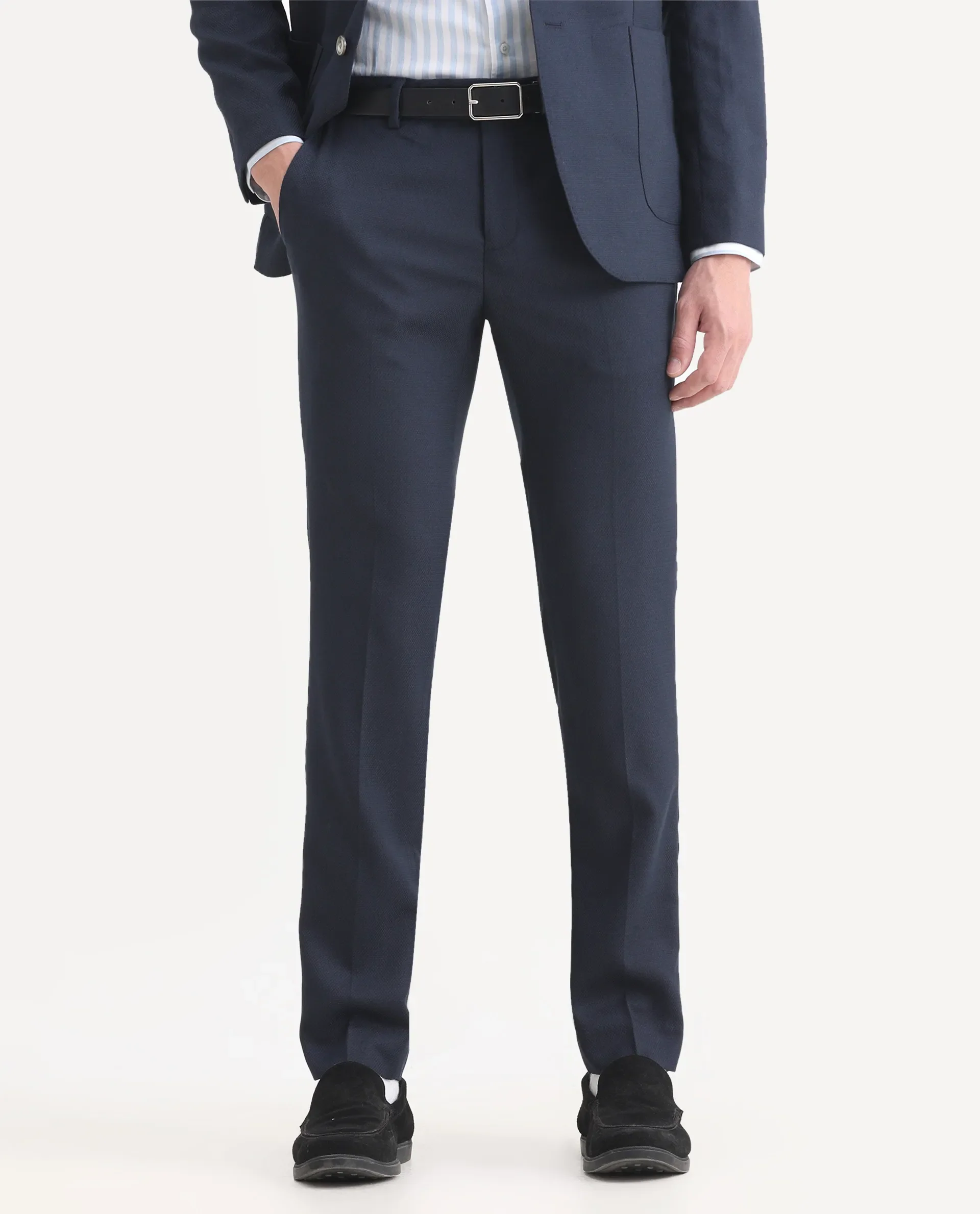 Rare Rabbit Men's Jardin Dark Navy Polyester Plain Tailored Fit Full Sleeve Lapel Neck Suits - Image 11