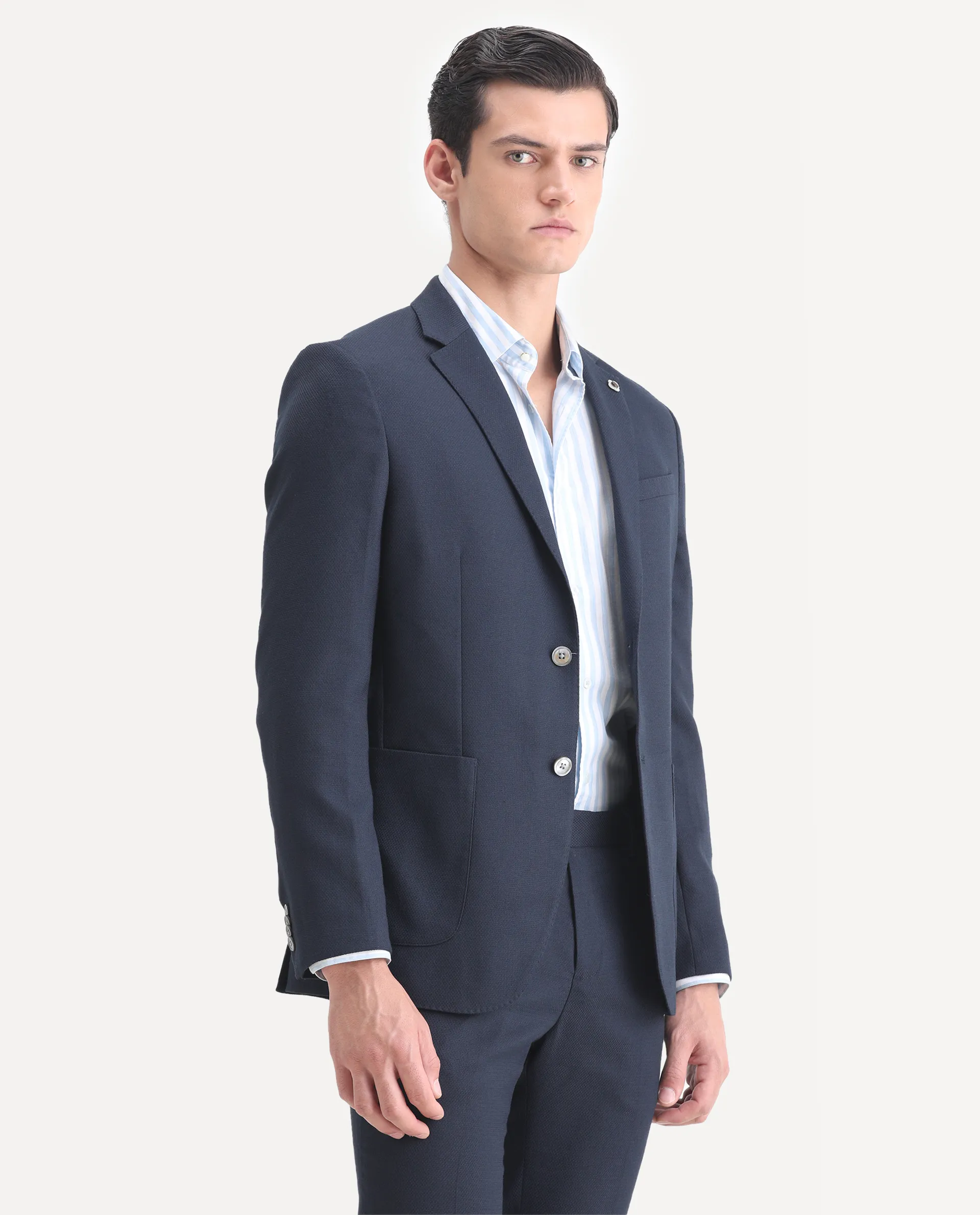 Rare Rabbit Men's Jardin Dark Navy Polyester Plain Tailored Fit Full Sleeve Lapel Neck Suits - Image 13