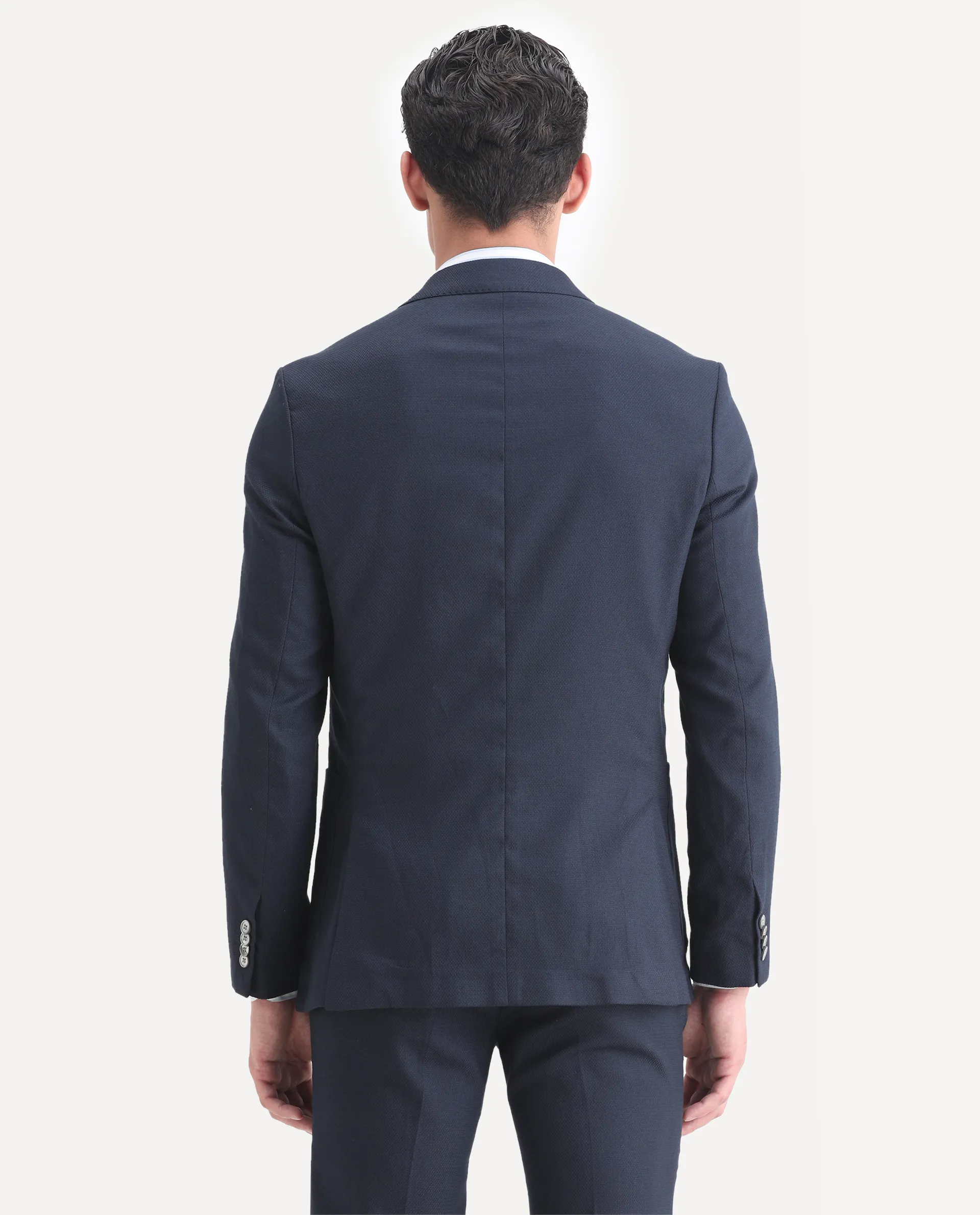 Rare Rabbit Men's Jardin Dark Navy Polyester Plain Tailored Fit Full Sleeve Lapel Neck Suits - Image 14