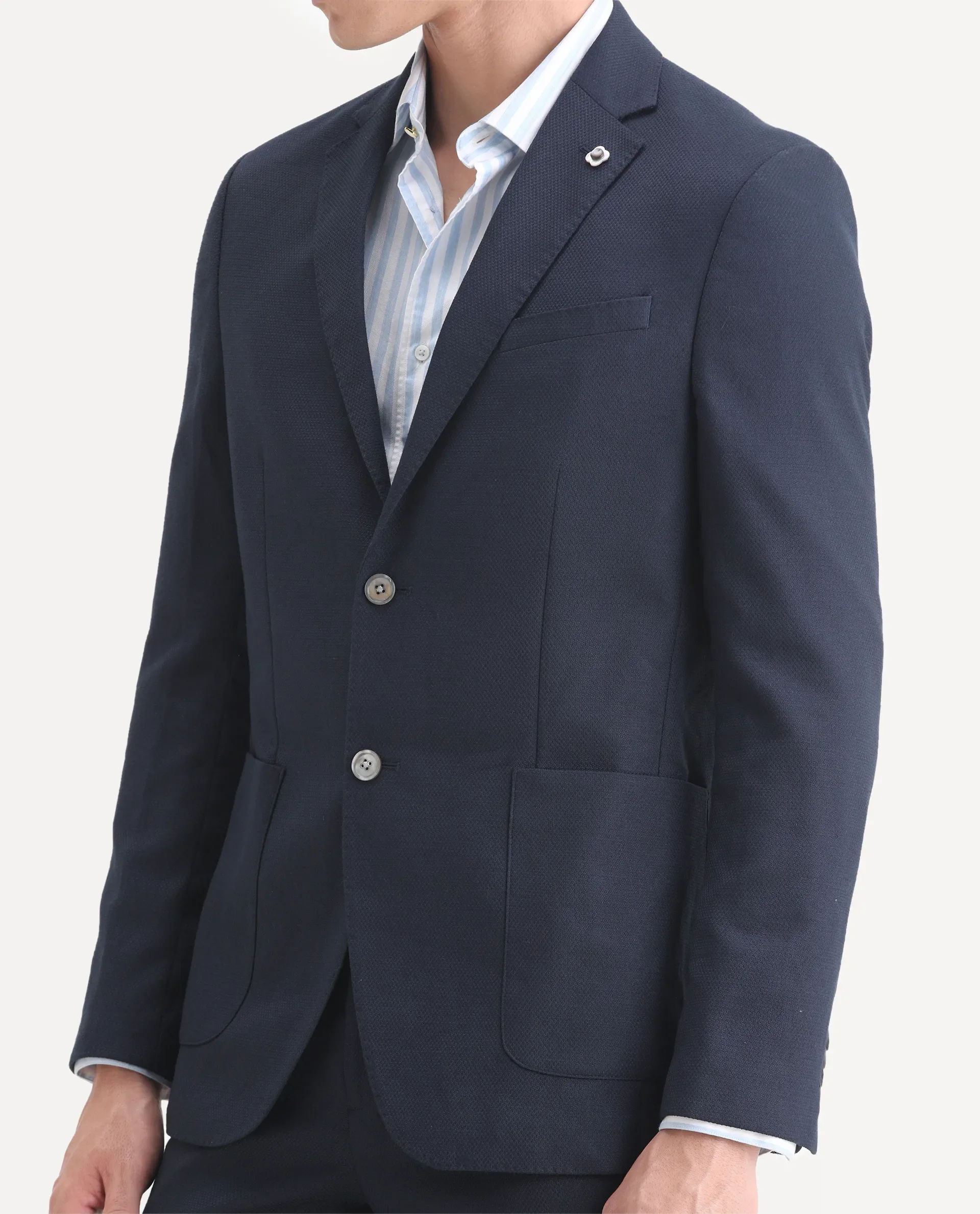 Rare Rabbit Men's Jardin Dark Navy Polyester Plain Tailored Fit Full Sleeve Lapel Neck Suits - Image 4
