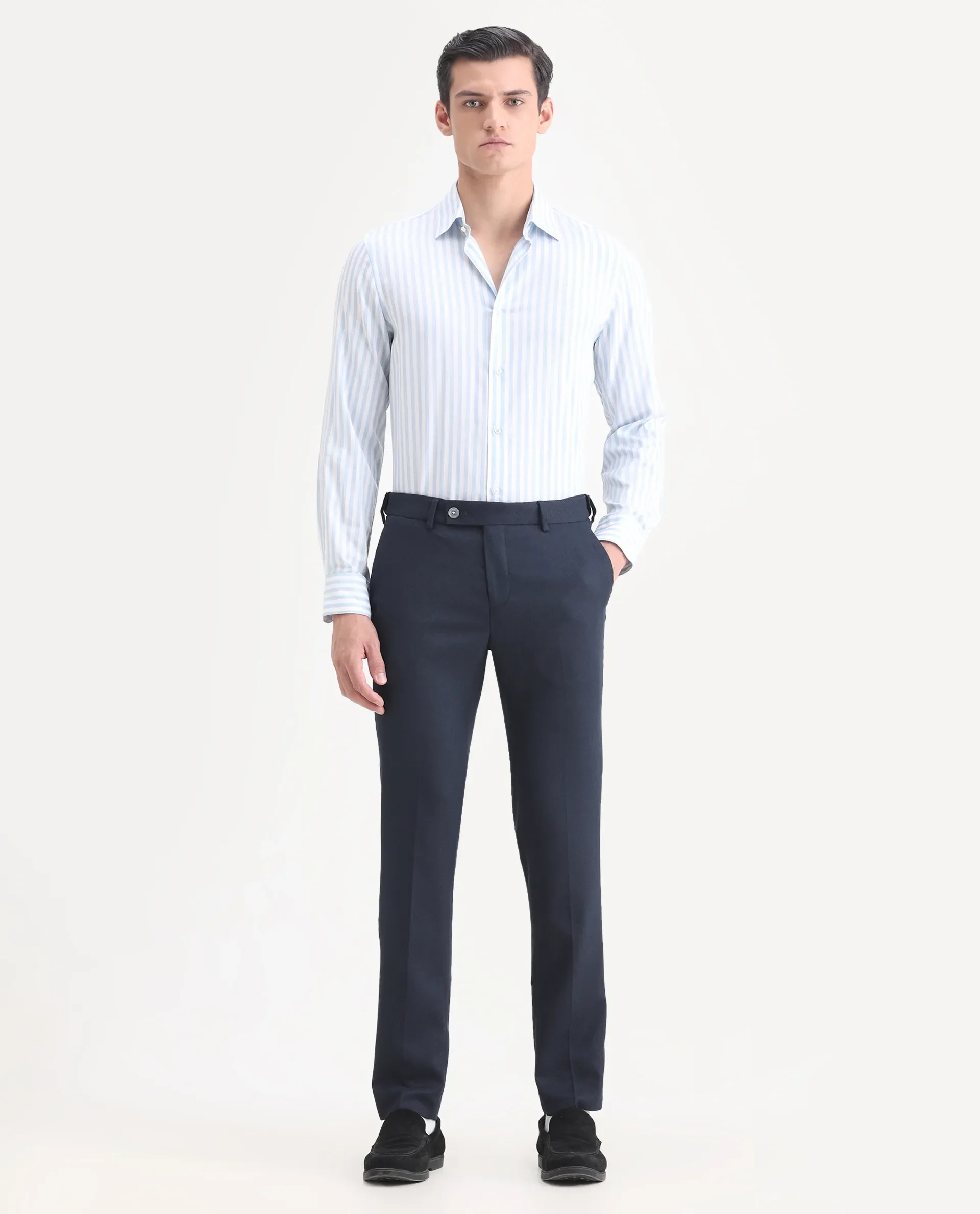 Rare Rabbit Men's Jardin Dark Navy Polyester Plain Tailored Fit Full Sleeve Lapel Neck Suits - Image 6