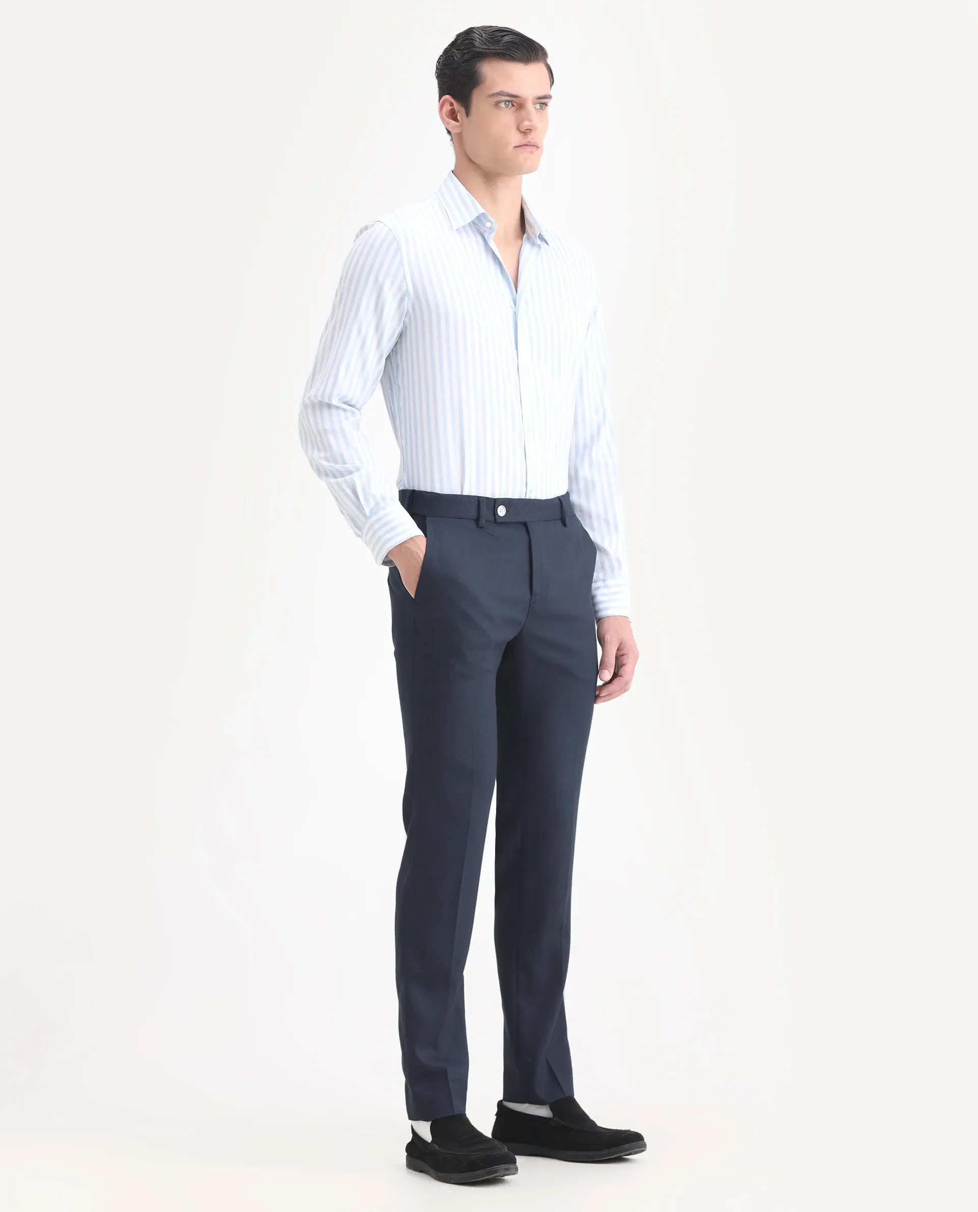 Rare Rabbit Men's Jardin Dark Navy Polyester Plain Tailored Fit Full Sleeve Lapel Neck Suits - Image 8