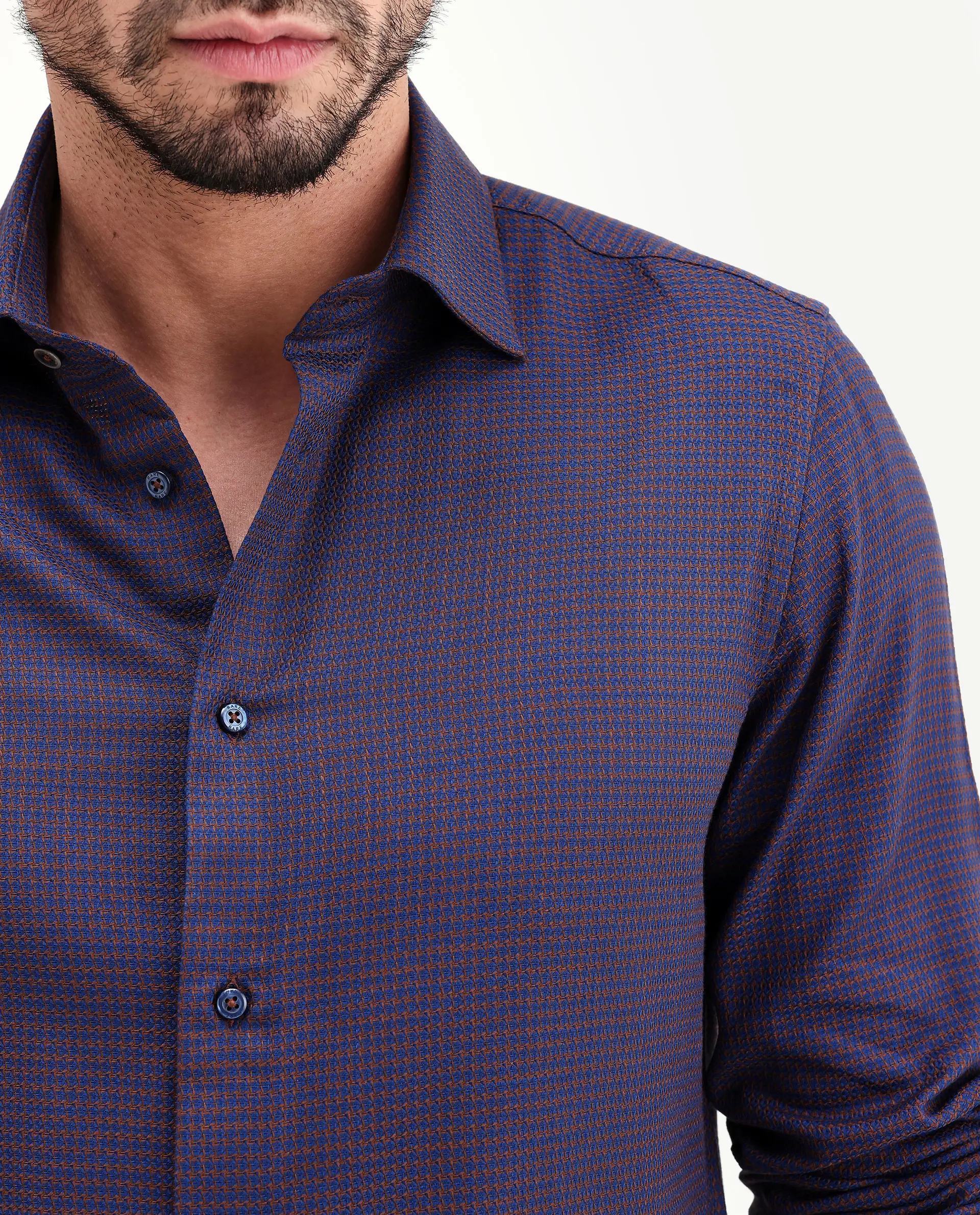 Rare Rabbit Men's Jared Navy Cotton Blend Fabric Full Sleeve Spread Collar Button Regular Fit Checked Shirt - Image 3