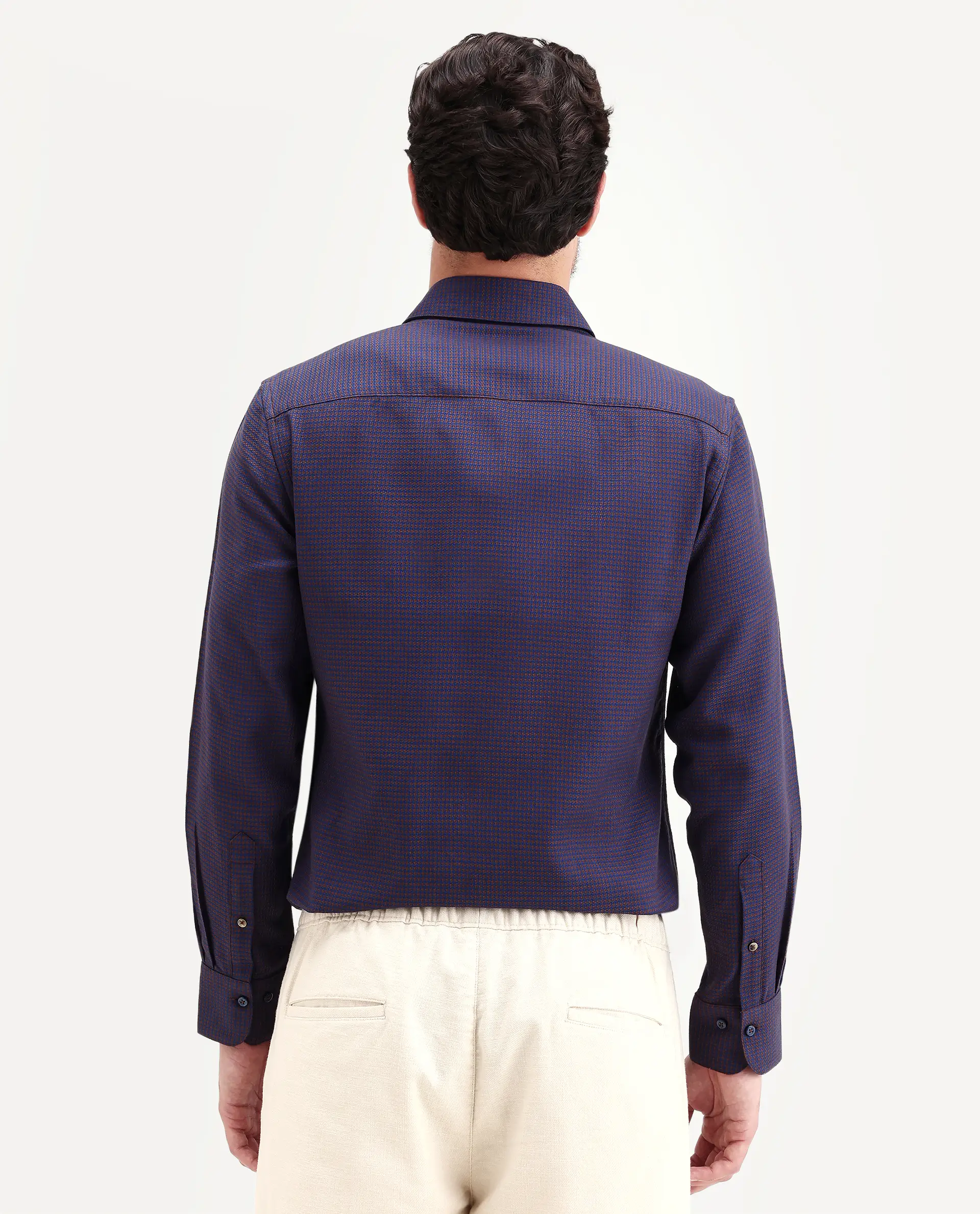 Rare Rabbit Men's Jared Navy Cotton Blend Fabric Full Sleeve Spread Collar Button Regular Fit Checked Shirt - Image 7