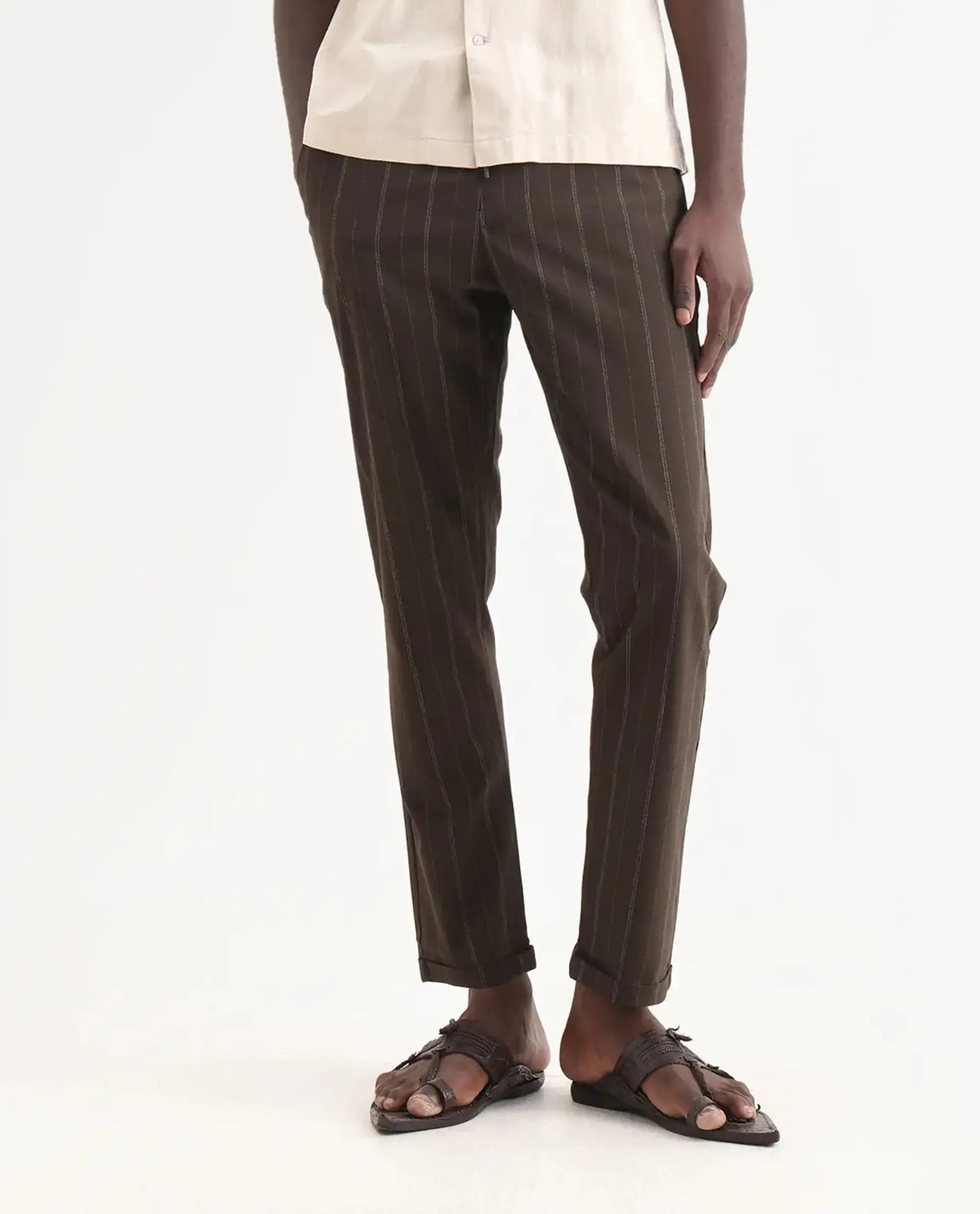 Rare Rabbit Men's Jaret Brown Cotton Striped Print Relaxed Fit Trouser - Image 10