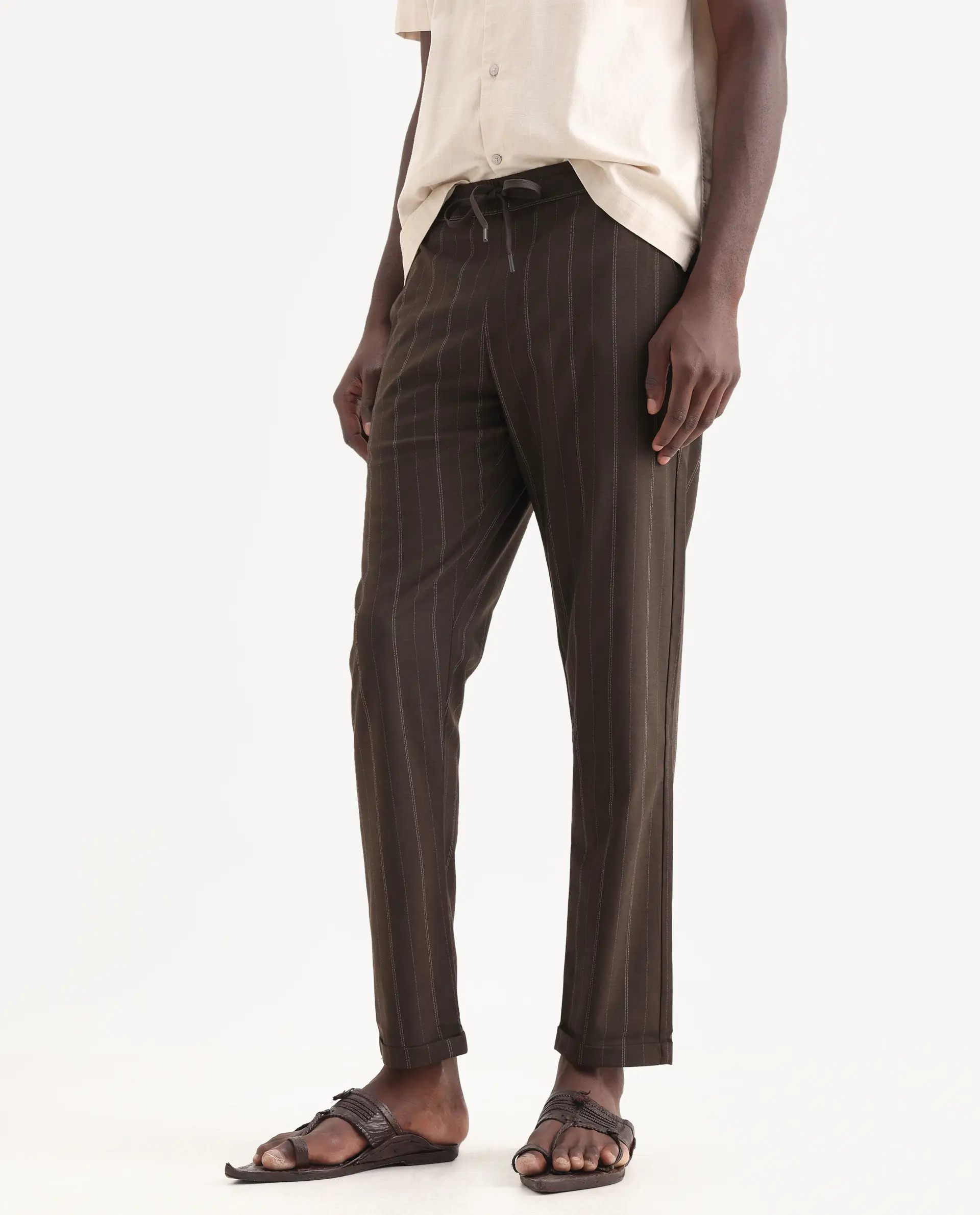 Rare Rabbit Men's Jaret Brown Cotton Striped Print Relaxed Fit Trouser - Image 2