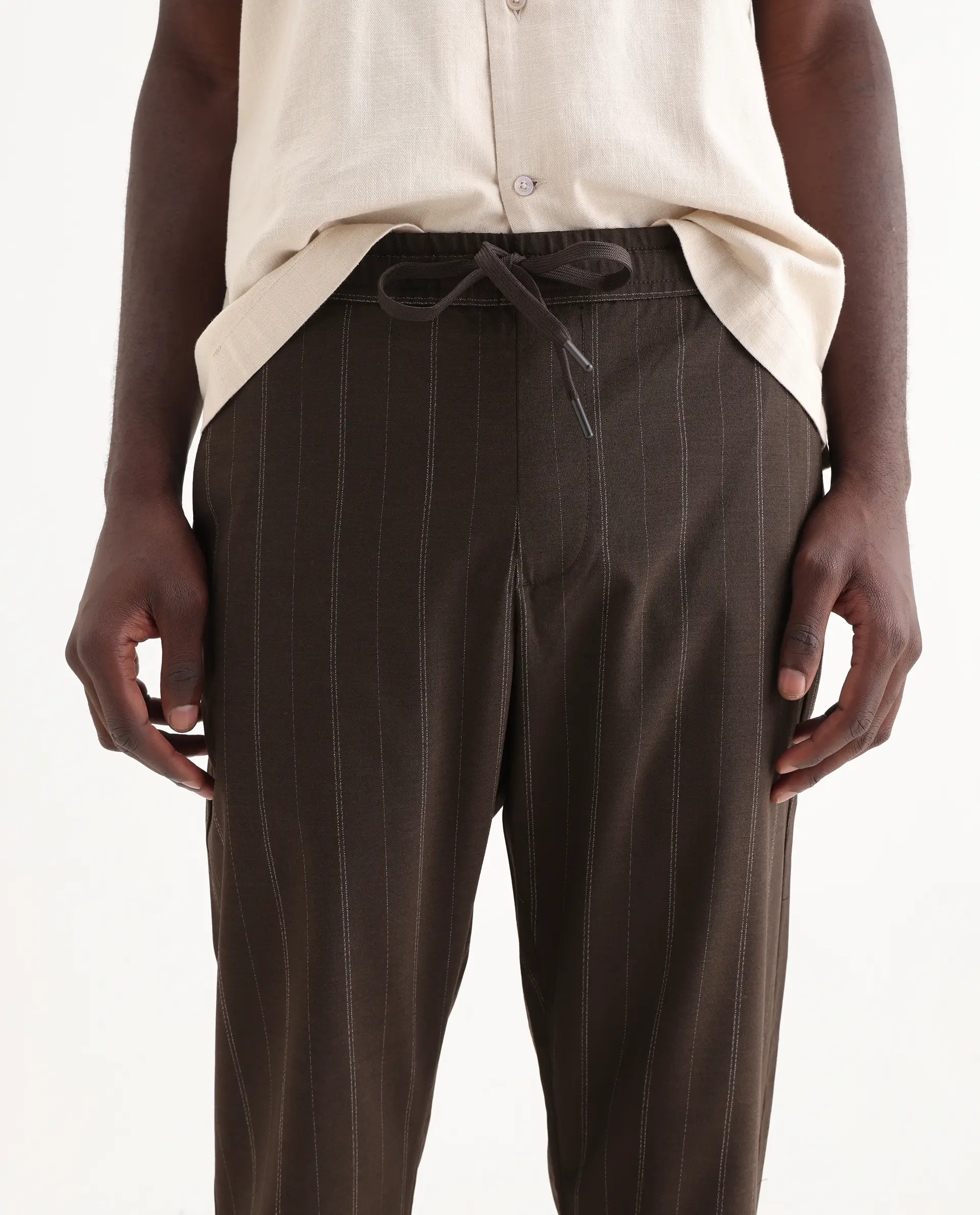 Rare Rabbit Men's Jaret Brown Cotton Striped Print Relaxed Fit Trouser - Image 3