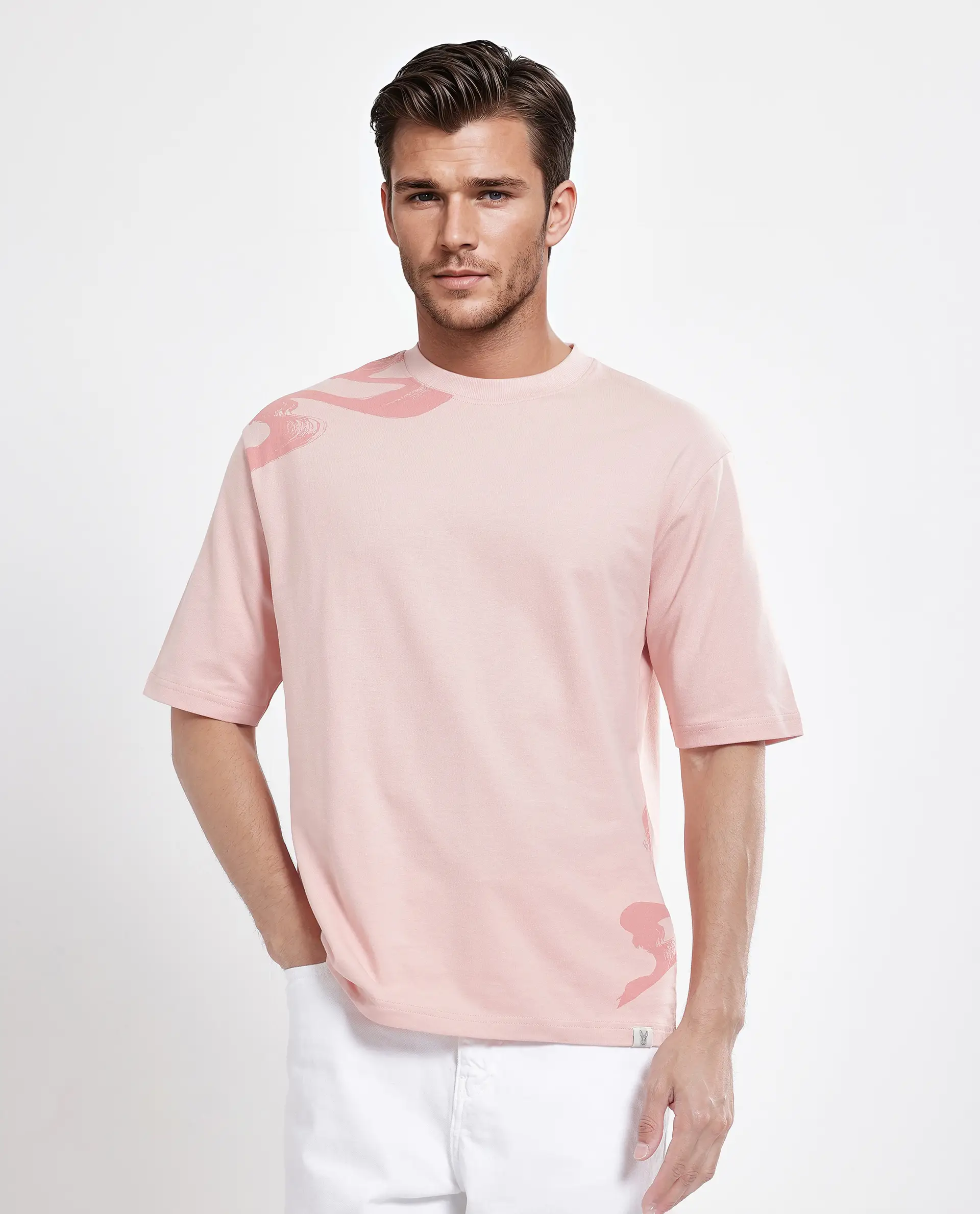 Rare Rabbit Men's Jarn Light Orange Cotton Graphic Print Qlo Fit Half Sleeve Crew Neck T-Shirt - Image 4