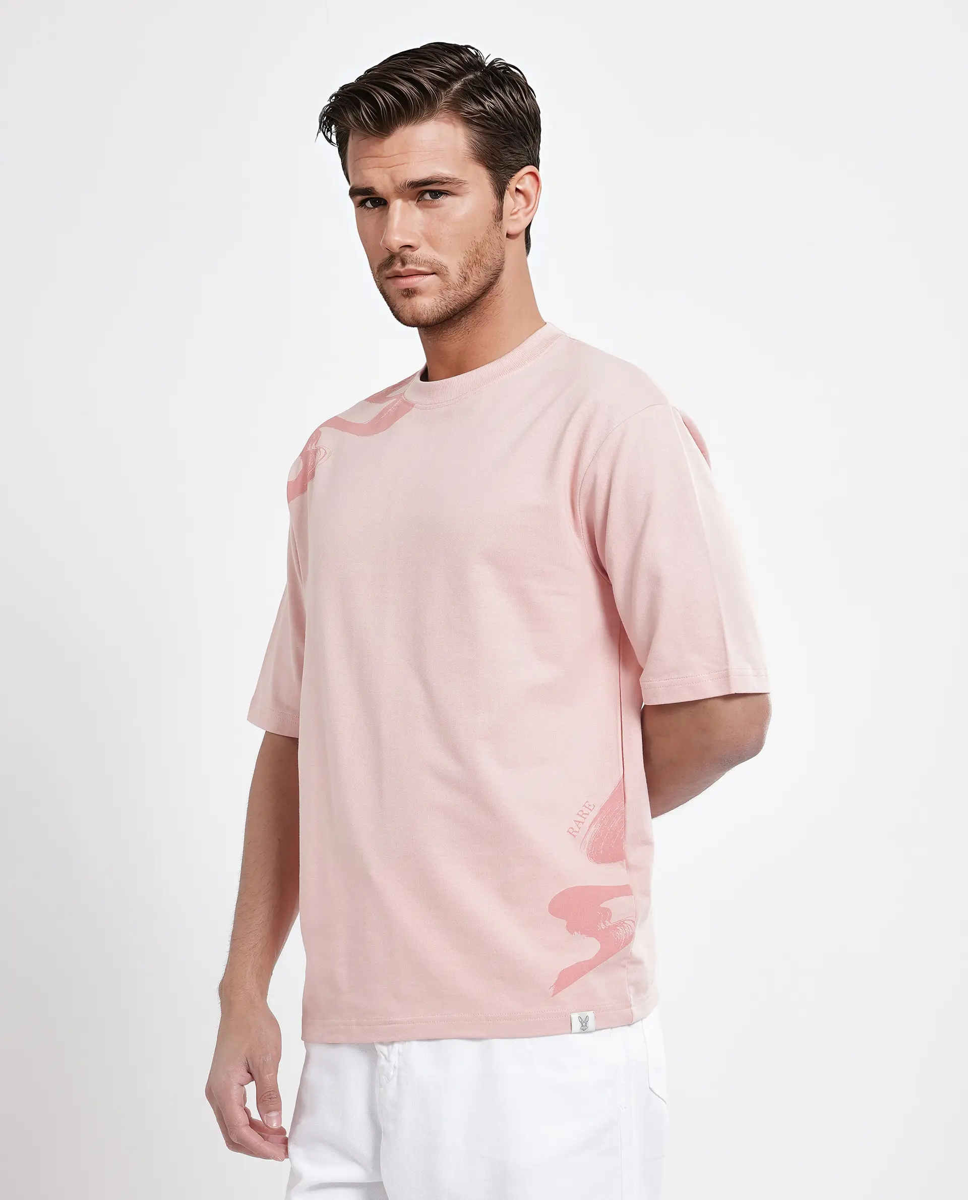 Rare Rabbit Men's Jarn Light Orange Cotton Graphic Print Qlo Fit Half Sleeve Crew Neck T-Shirt - Image 6