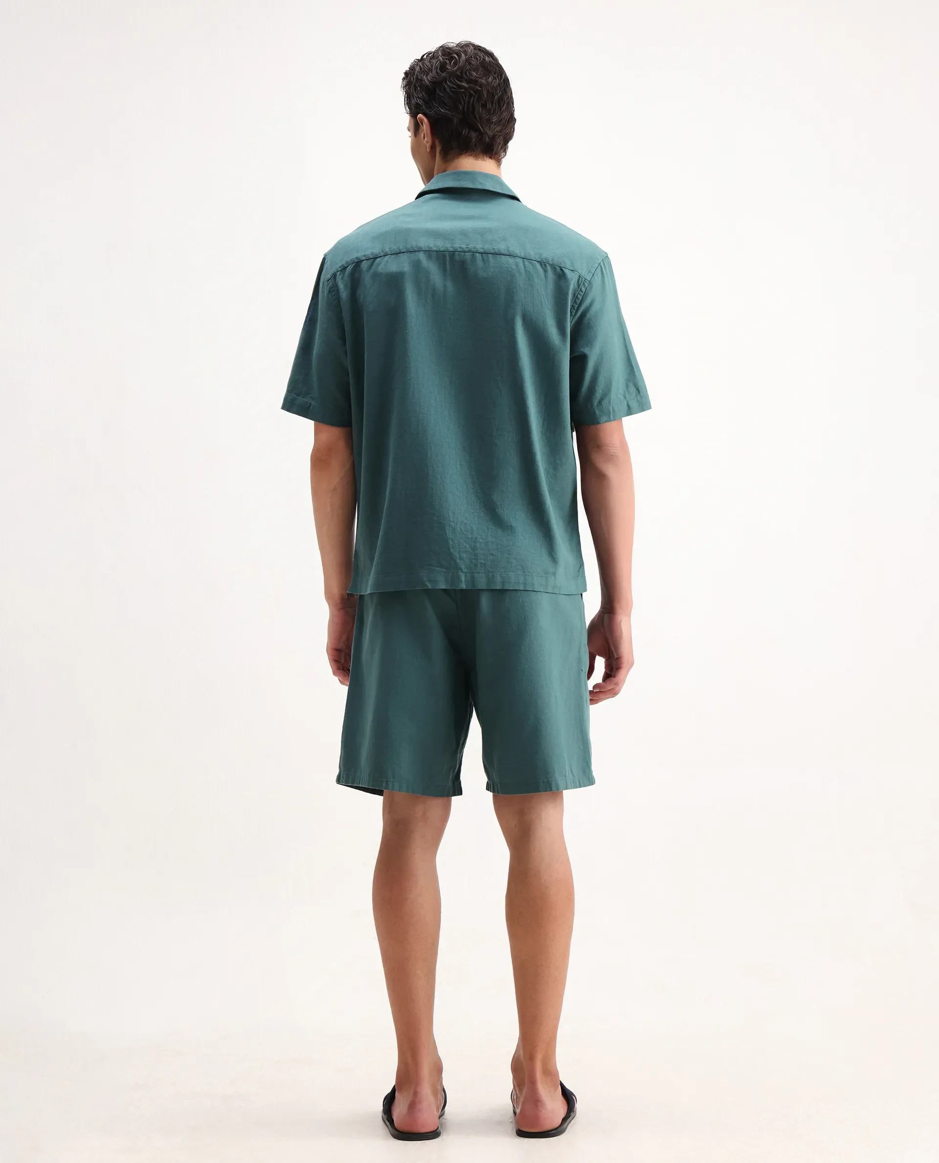 Rare Rabbit Men's Jarny-B Green Cotton Embroidered Regular Fit Shorts - Image 9