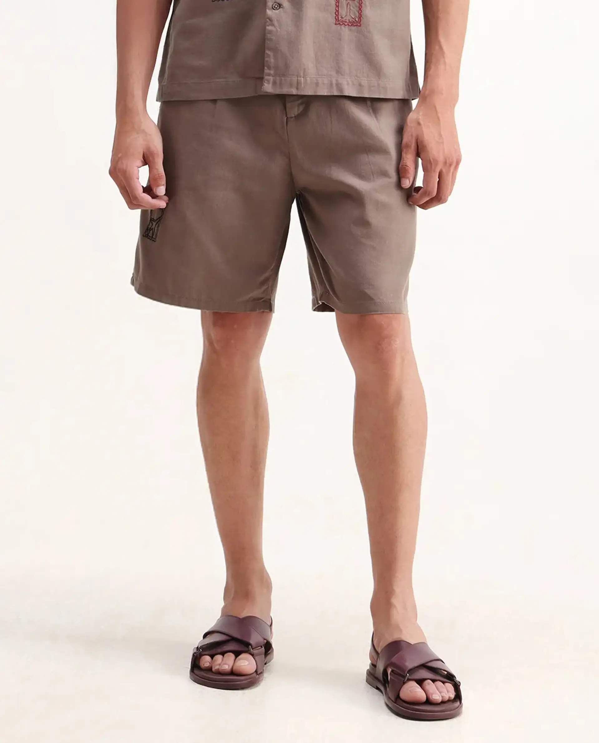 Rare Rabbit Men's Jarny-B Light Brown Linen Blend Embroidered Relaxed Fit Shorts - Image 10