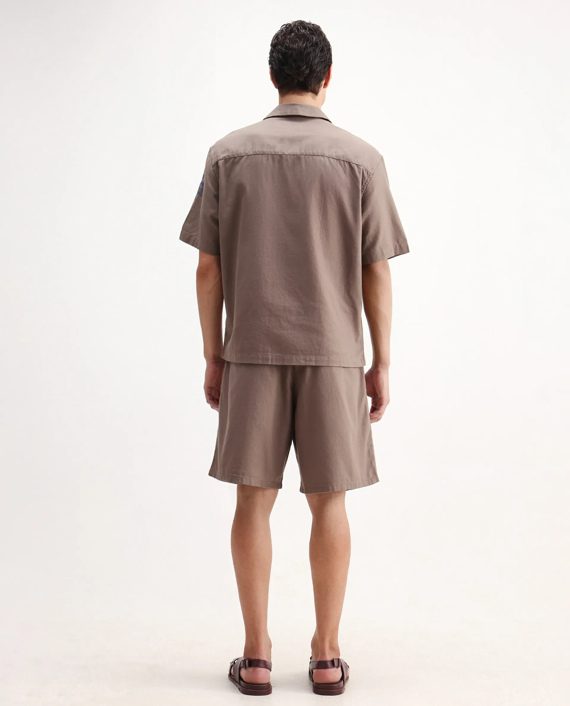 Rare Rabbit Men's Jarny-B Light Brown Linen Blend Embroidered Relaxed Fit Shorts - Image 9