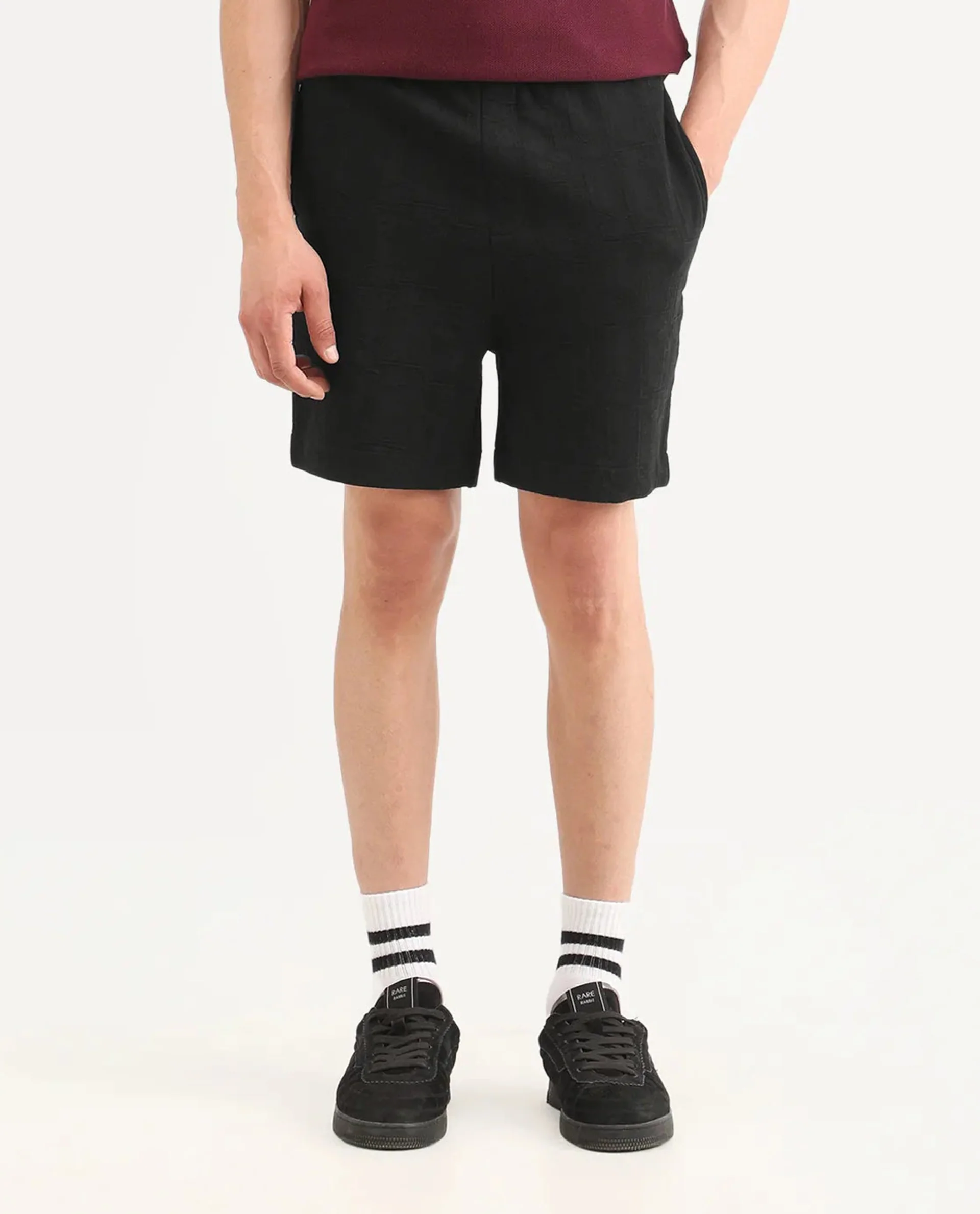 Rare Rabbit Men's Jas-1-Sh Black Polyester Blend Fabric Regular Fit Textured Shorts - Image 10