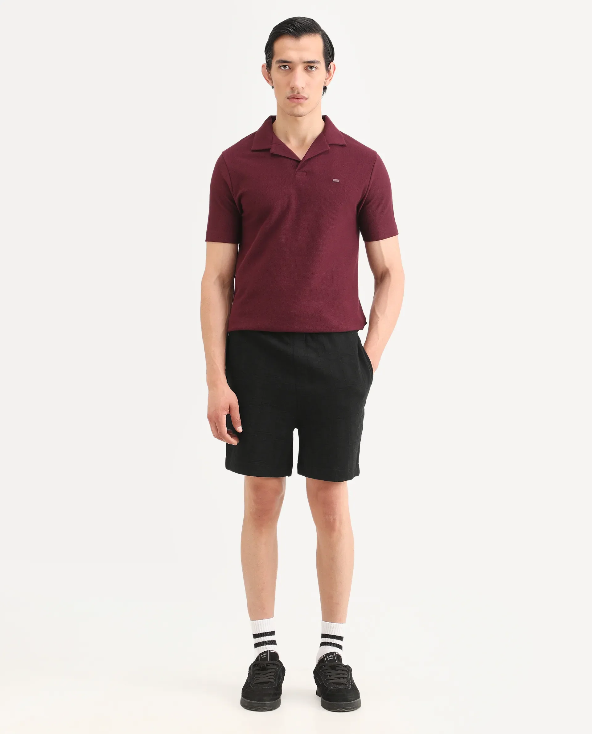 Rare Rabbit Men's Jas-1-Sh Black Polyester Blend Fabric Regular Fit Textured Shorts - Image 2