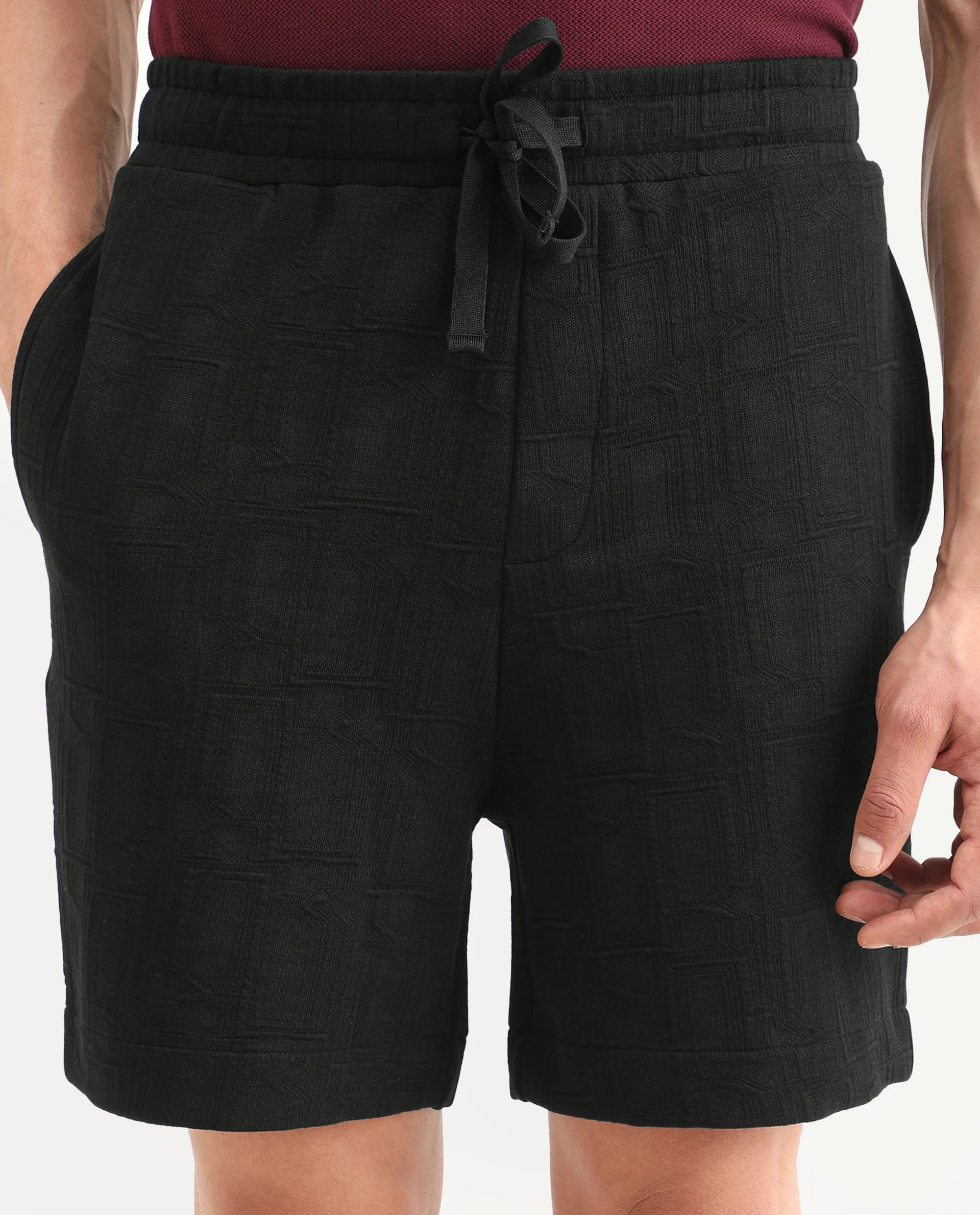 Rare Rabbit Men's Jas-1-Sh Black Polyester Blend Fabric Regular Fit Textured Shorts - Image 5