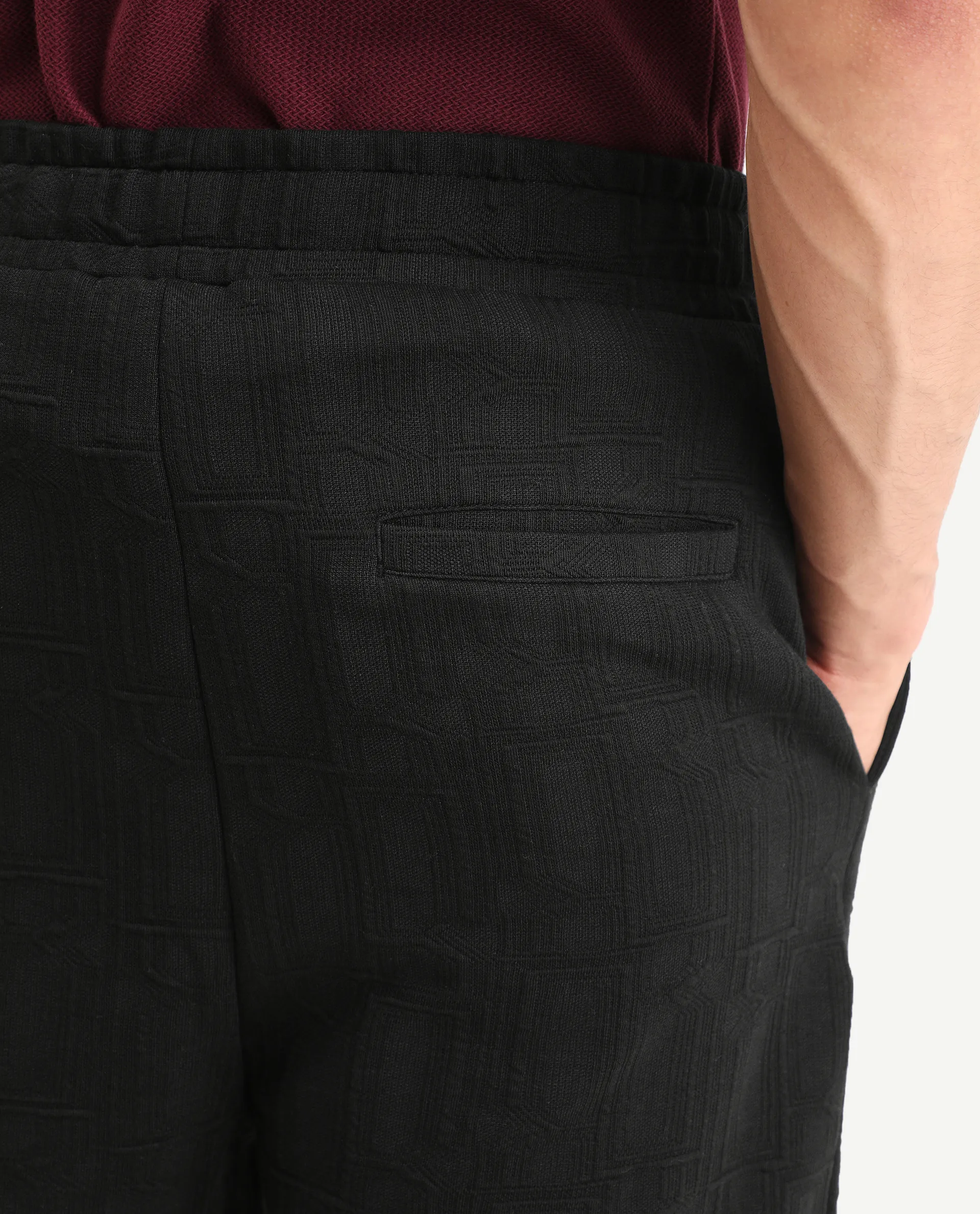 Rare Rabbit Men's Jas-1-Sh Black Polyester Blend Fabric Regular Fit Textured Shorts - Image 6