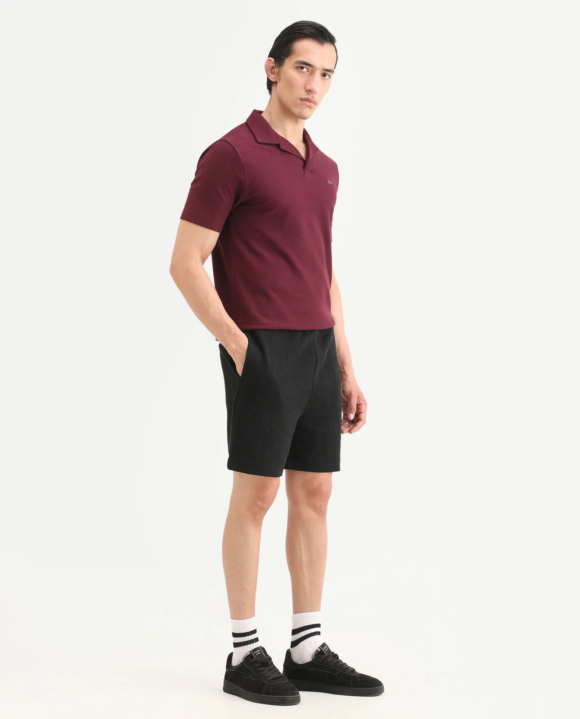 Rare Rabbit Men's Jas-1-Sh Black Polyester Blend Fabric Regular Fit Textured Shorts - Image 8