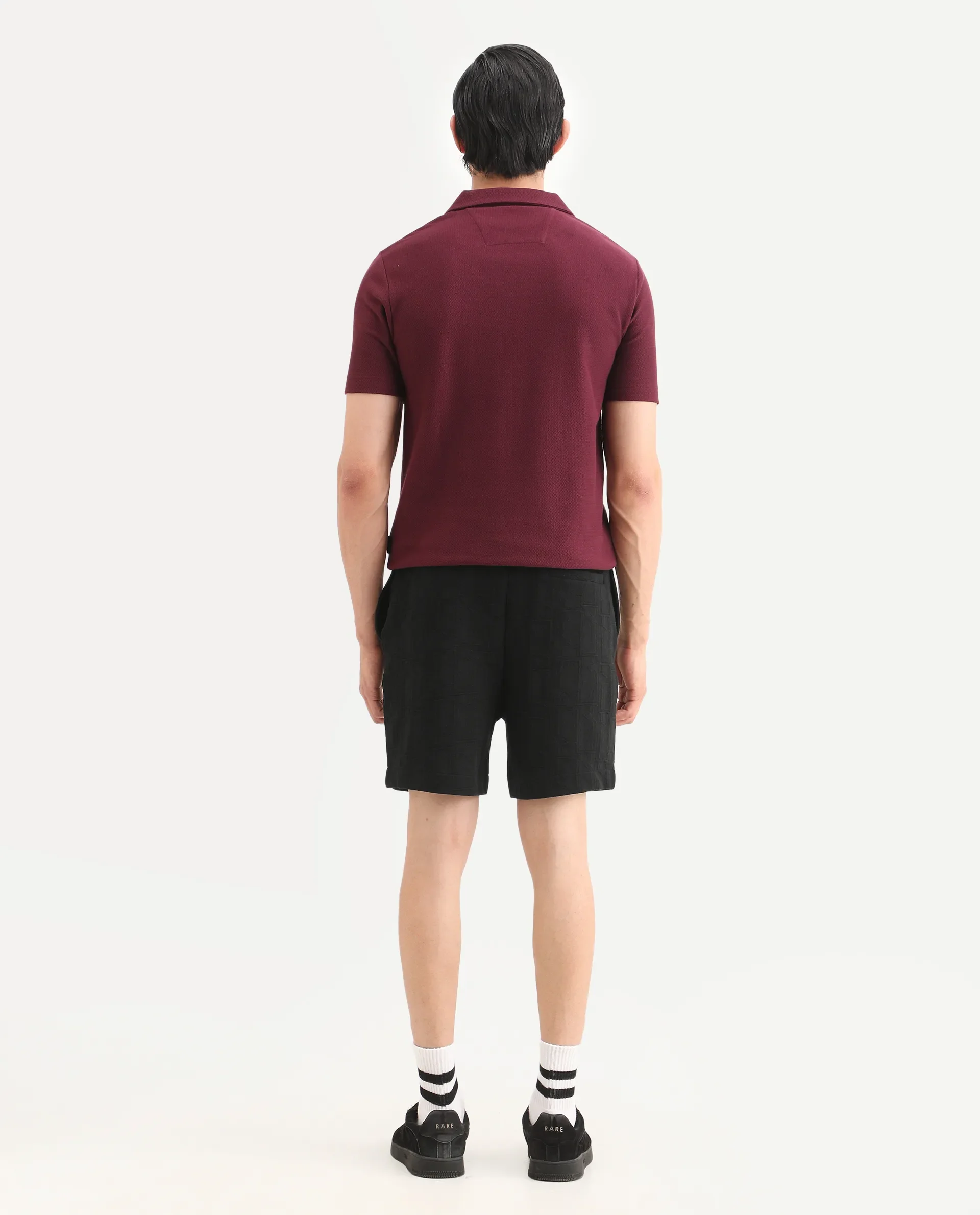 Rare Rabbit Men's Jas-1-Sh Black Polyester Blend Fabric Regular Fit Textured Shorts - Image 9