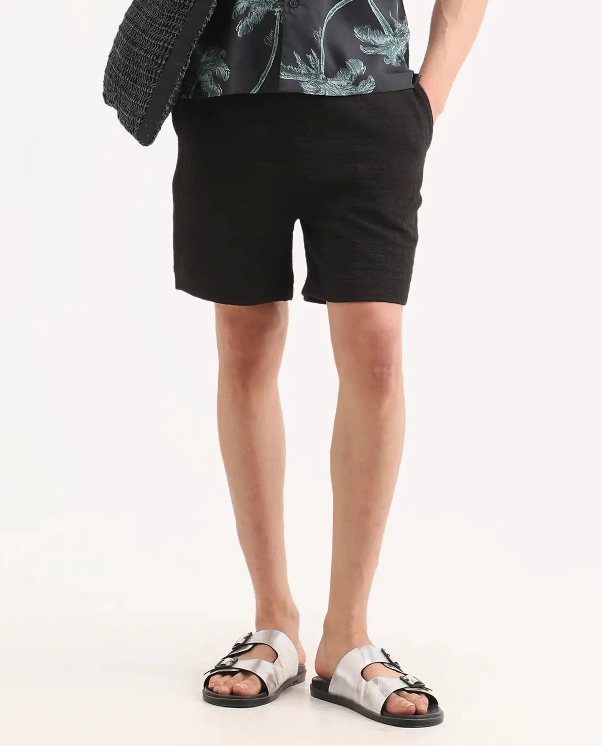 Rare Rabbit Men's Jas-2-Sh Black Polyester Blend Fabric Oversize Fit Jacquard Shorts - Image 9
