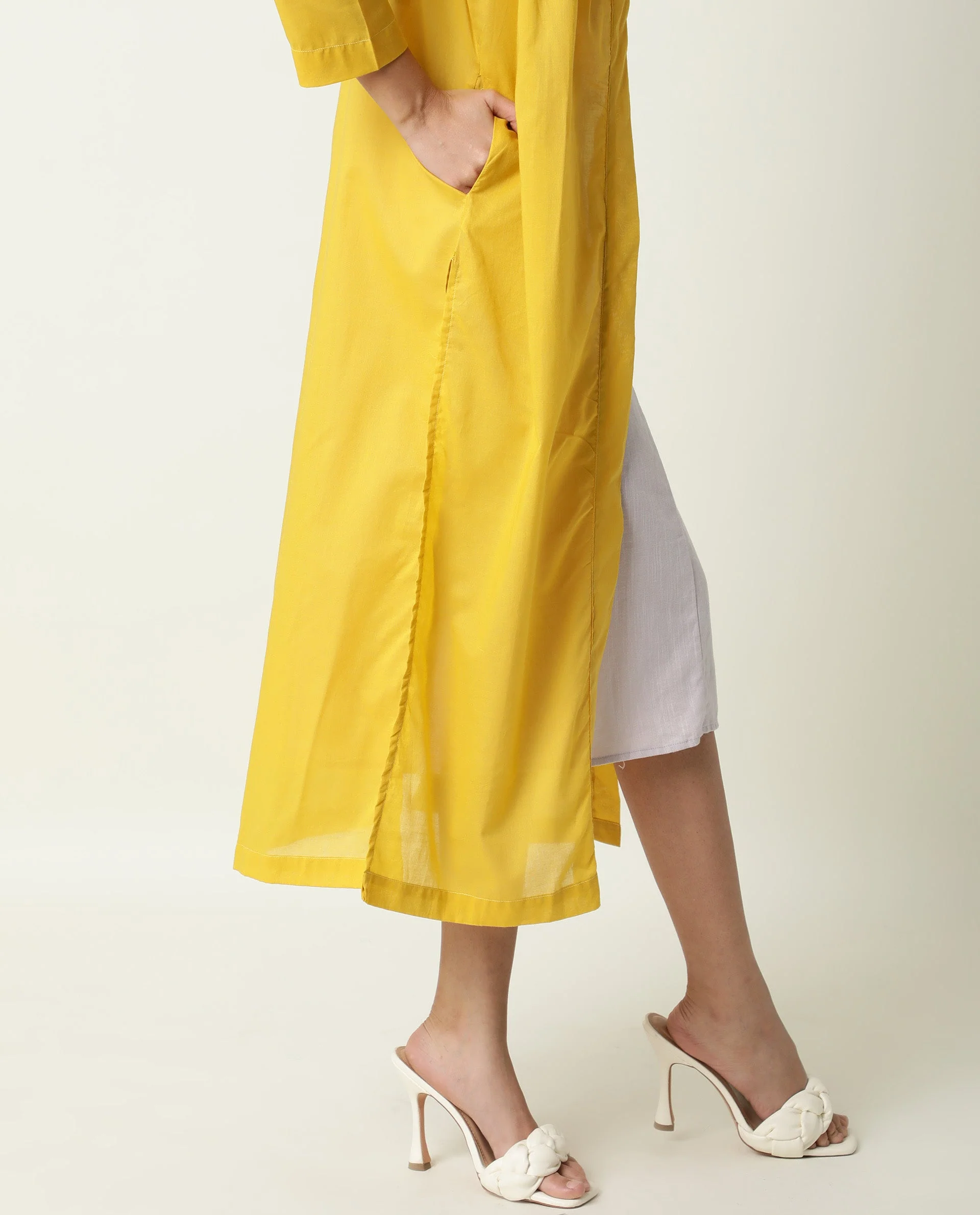Rareism Women's Java Yellow Cotton Collarless Plain Knee Length Regular Fit Shrug - Image 4