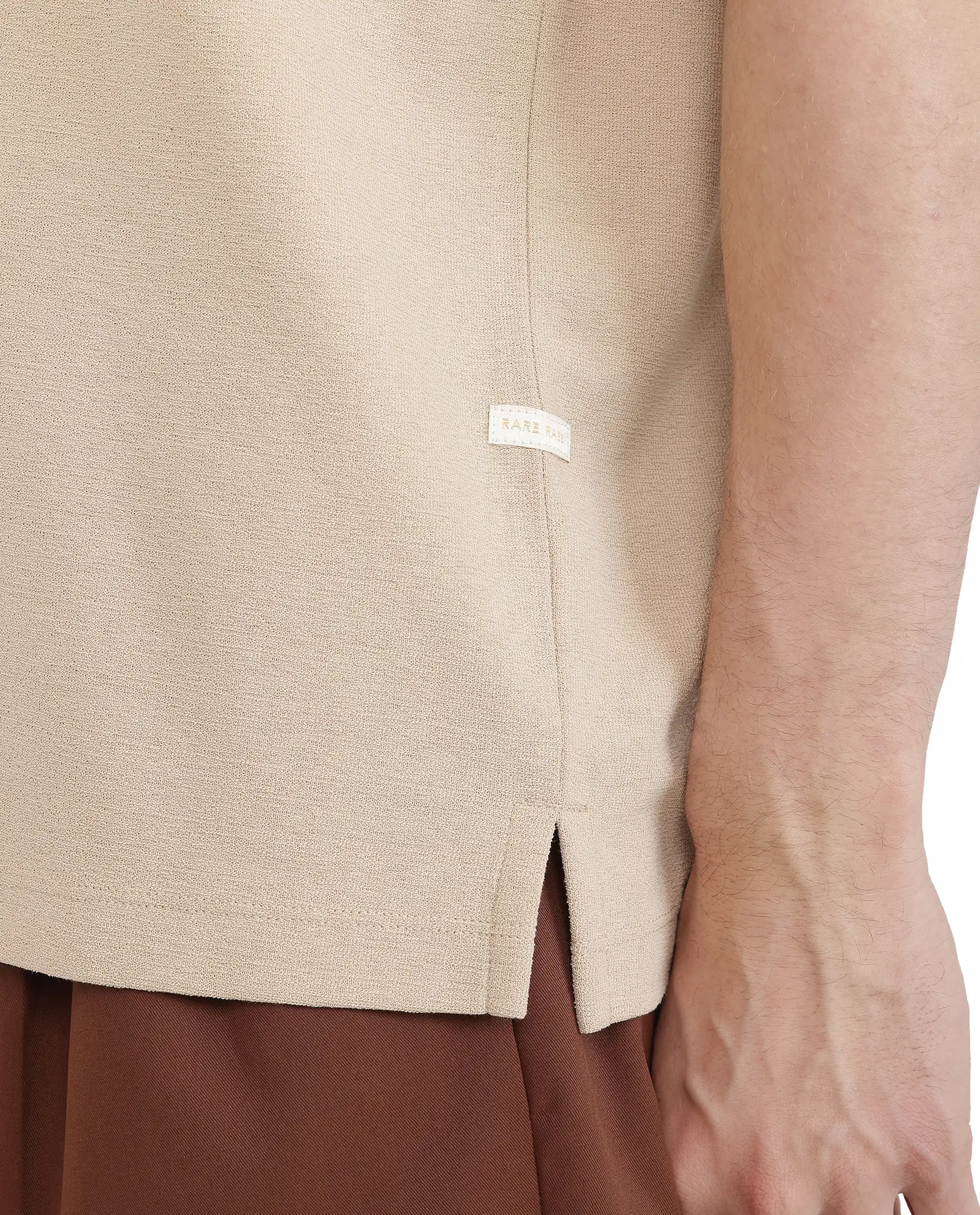 Rare Rabbit Men's Jawal Beige Cotton Blend Plain Oversized Fit Half Sleeve Polo - Image 7