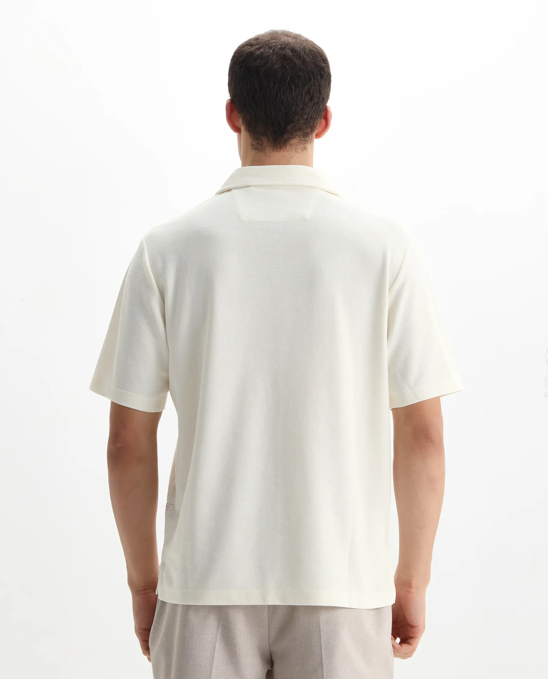 Rare Rabbit Men's Jawal Off White Cotton Blend Plain Oversized Fit Half Sleeve Polo - Image 7