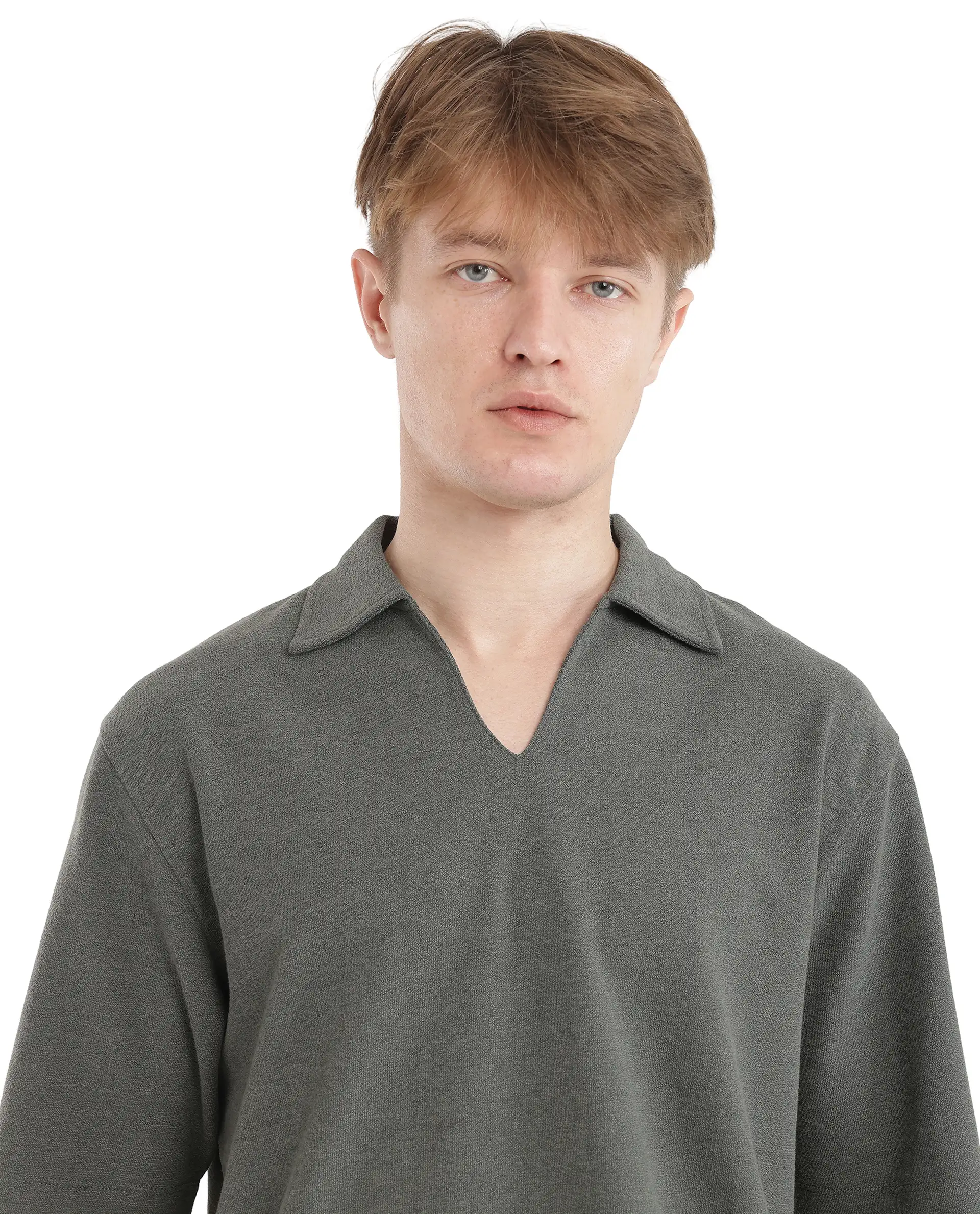 Rare Rabbit Men's Jawal Olive Cotton Blend Plain Oversized Fit Half Sleeve Polo - Image 7
