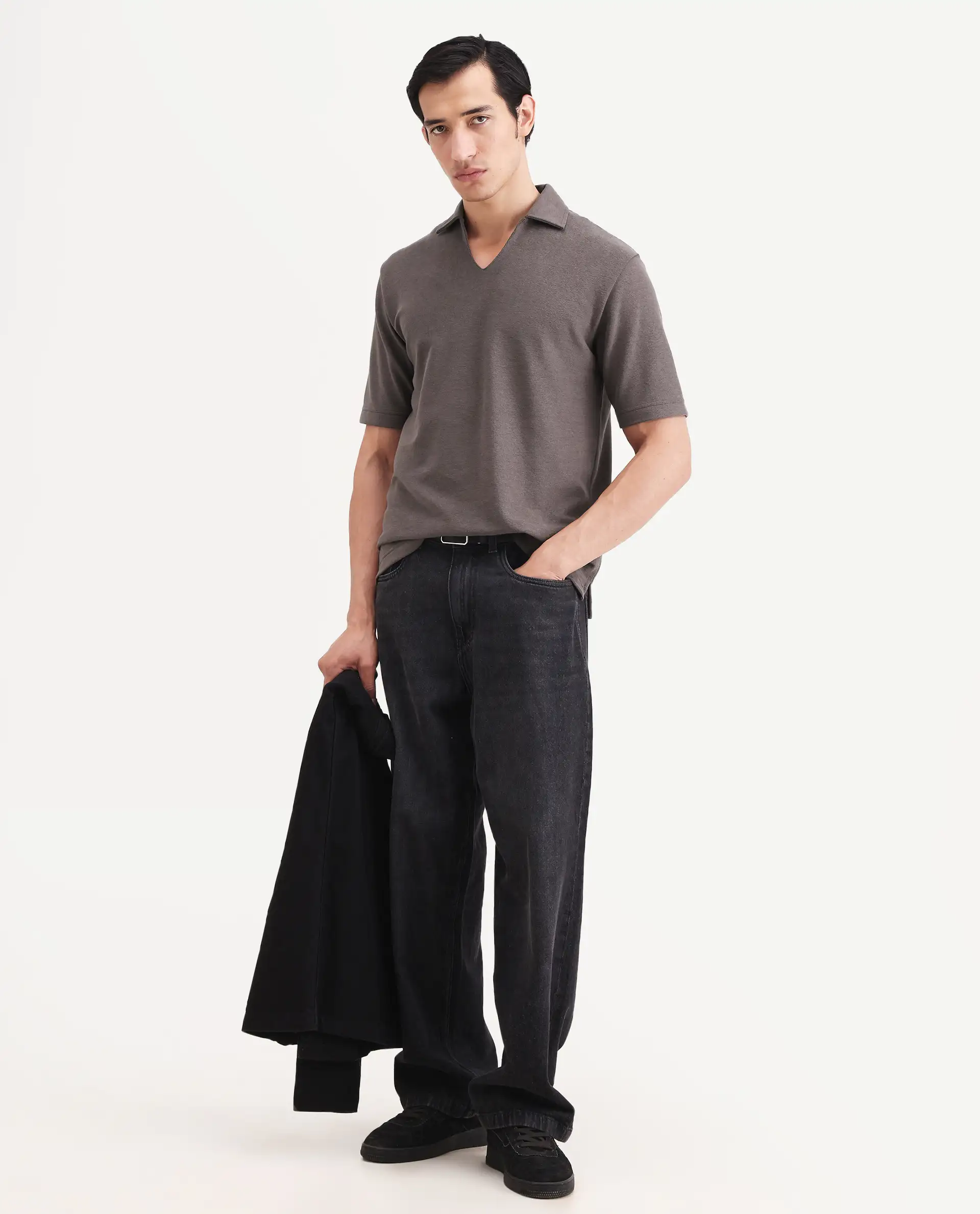 Rare Rabbit Men's Jawal-S26 Dusky Purple Cotton Blend Fabric Half Sleeve Jonny Collar Regular Fit Plain Polo - Image 2