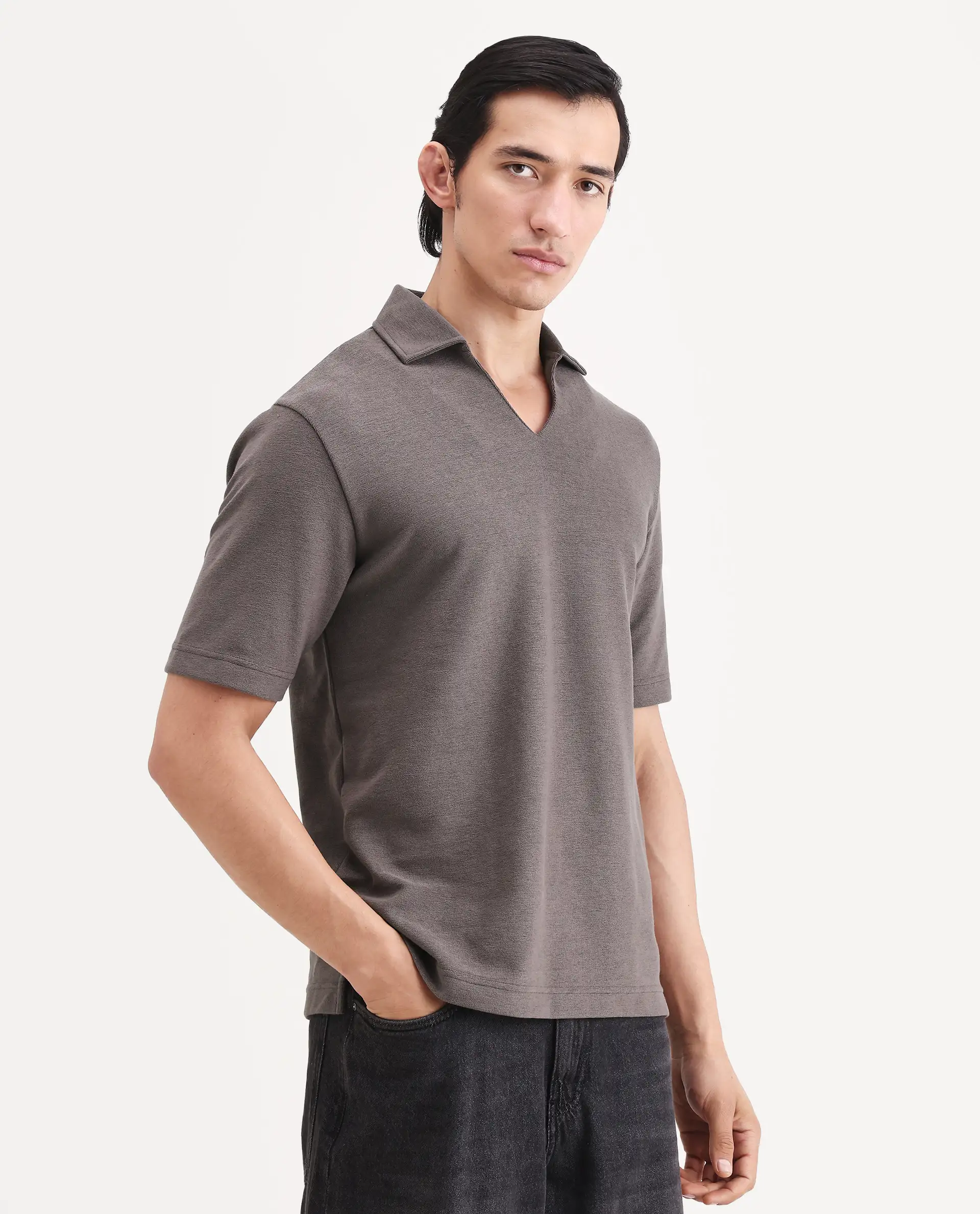 Rare Rabbit Men's Jawal-S26 Dusky Purple Cotton Blend Fabric Half Sleeve Jonny Collar Regular Fit Plain Polo - Image 6