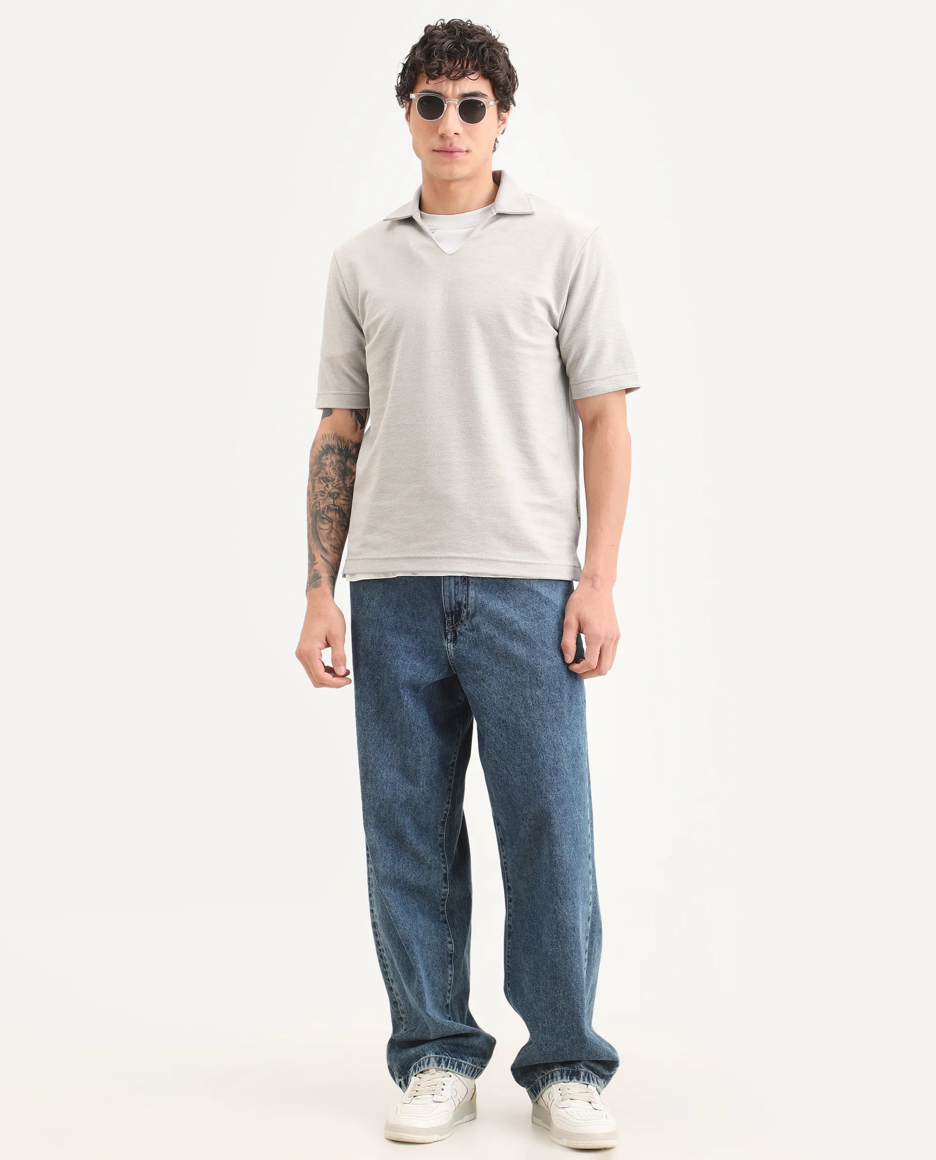 Rare Rabbit Men's Jawal-S26 Light Beige Cotton Blend Fabric Half Sleeve Jonny Collar Regular Fit Plain Polo - Image 2