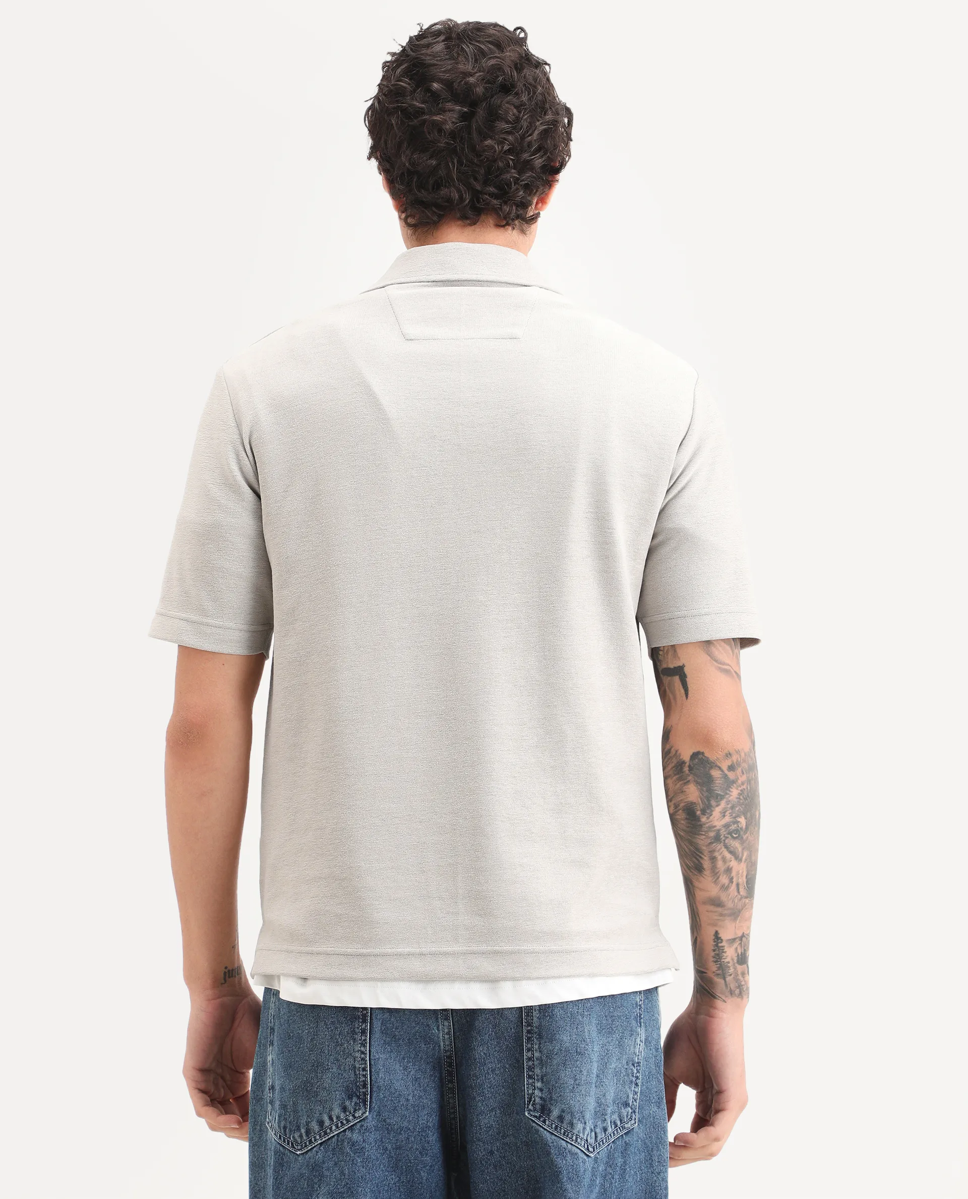 Rare Rabbit Men's Jawal-S26 Light Beige Cotton Blend Fabric Half Sleeve Jonny Collar Regular Fit Plain Polo - Image 7