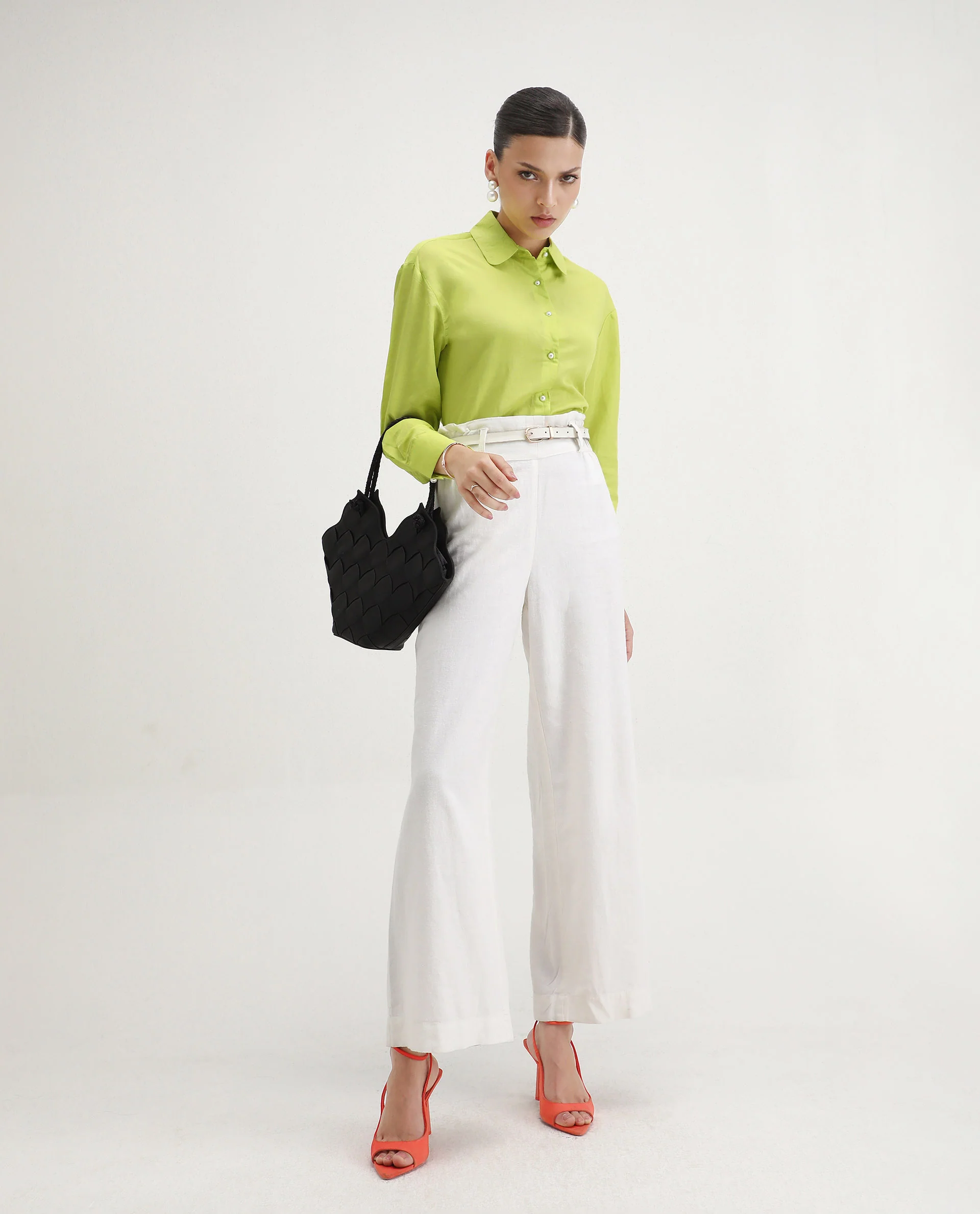 Rareism Women's Jayleen Yellow Linen Spread Collar Plain Slim Fit Top - Image 2