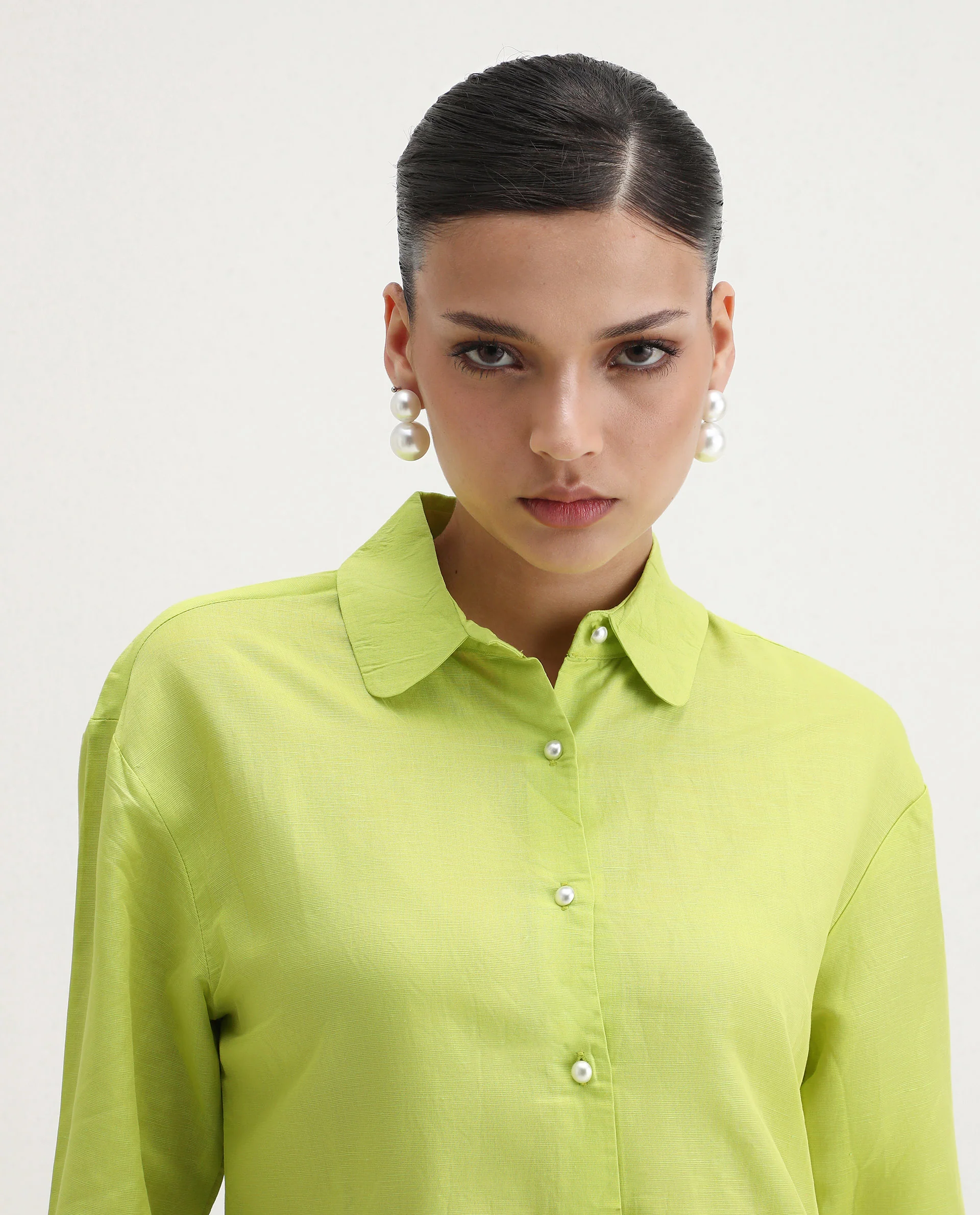 Rareism Women's Jayleen Yellow Linen Spread Collar Plain Slim Fit Top - Image 4