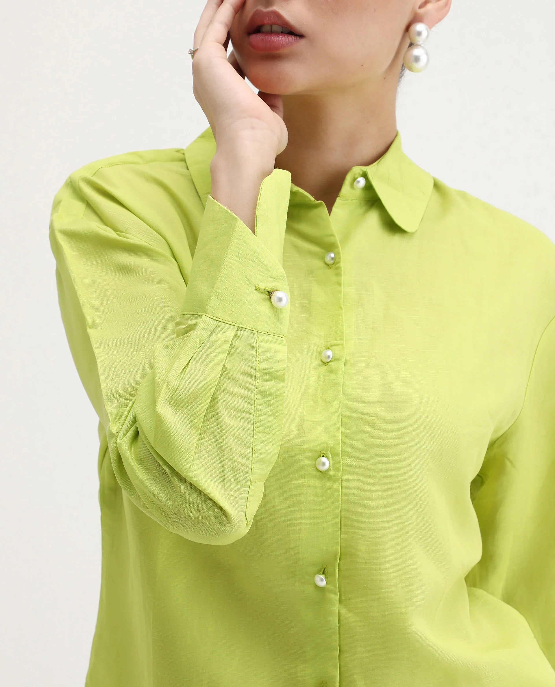 Rareism Women's Jayleen Yellow Linen Spread Collar Plain Slim Fit Top - Image 5