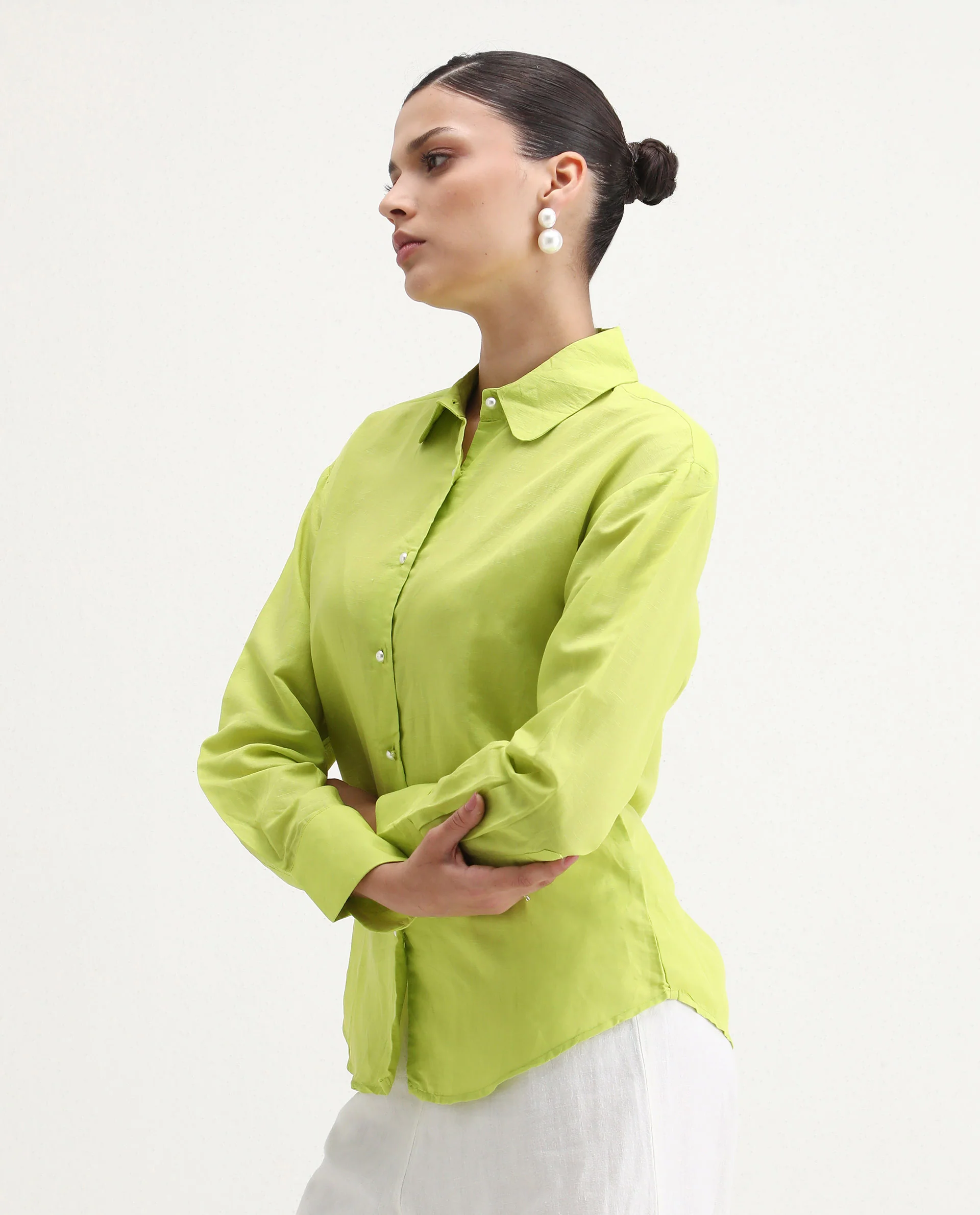 Rareism Women's Jayleen Yellow Linen Spread Collar Plain Slim Fit Top - Image 6