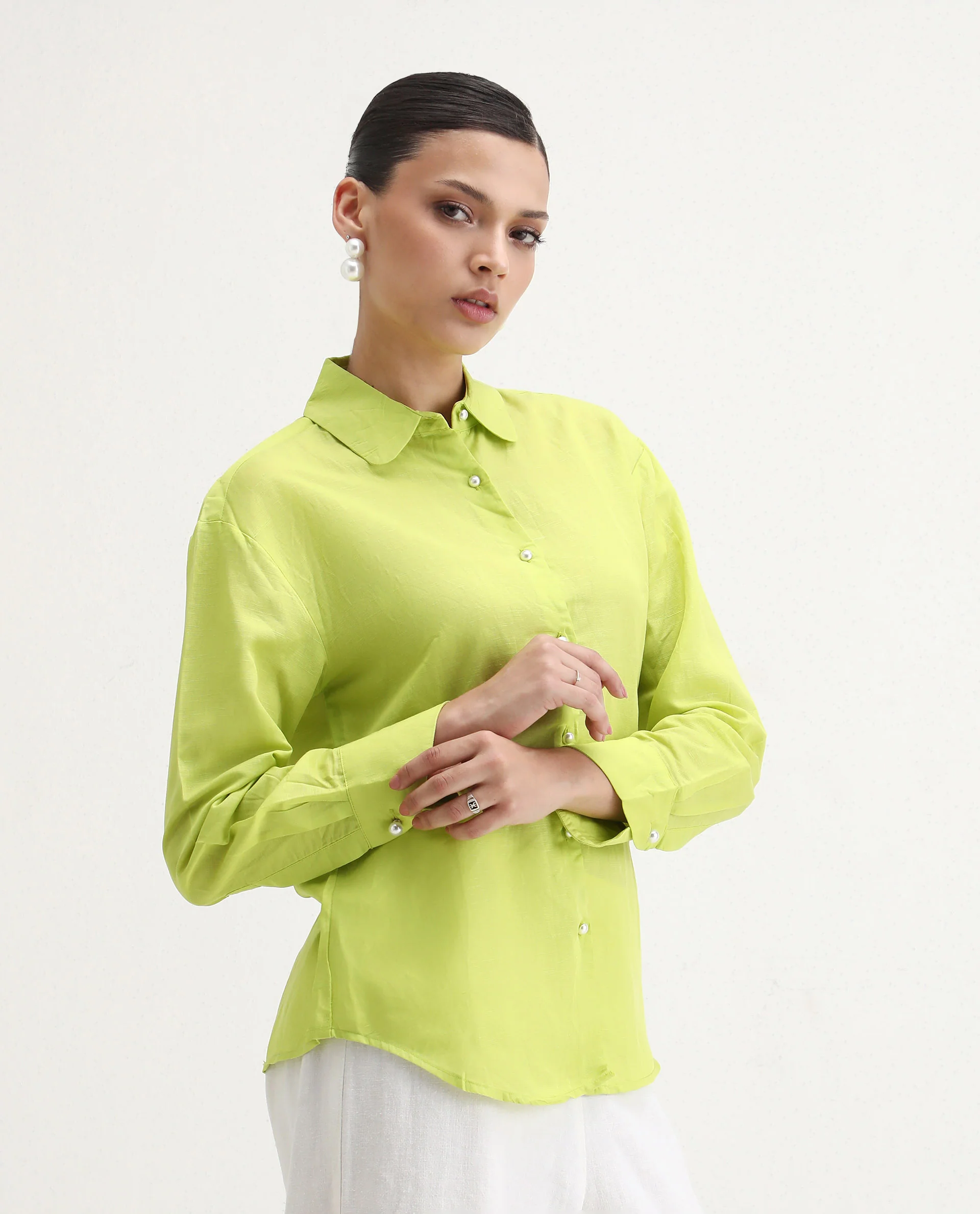 Rareism Women's Jayleen Yellow Linen Spread Collar Plain Slim Fit Top - Image 7