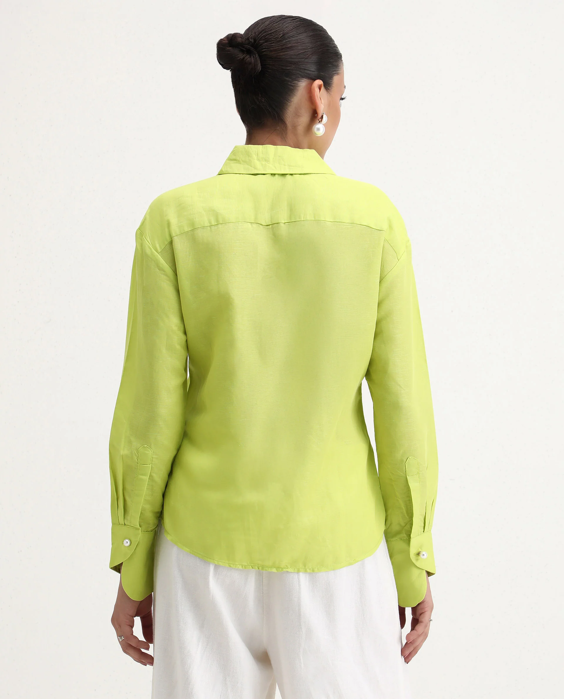Rareism Women's Jayleen Yellow Linen Spread Collar Plain Slim Fit Top - Image 8