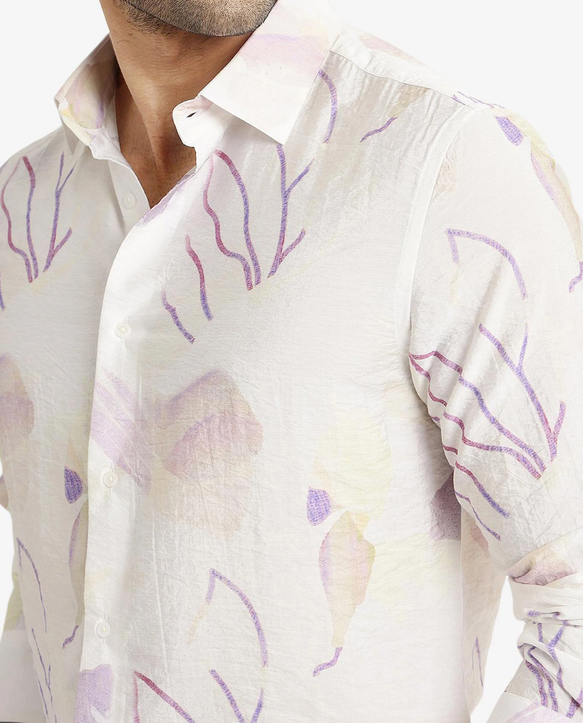 Rare Rabbit Men's Jazzy Off White Viscose Floral Print Regular Fit Full Sleeve Collared Shirt - Image 4