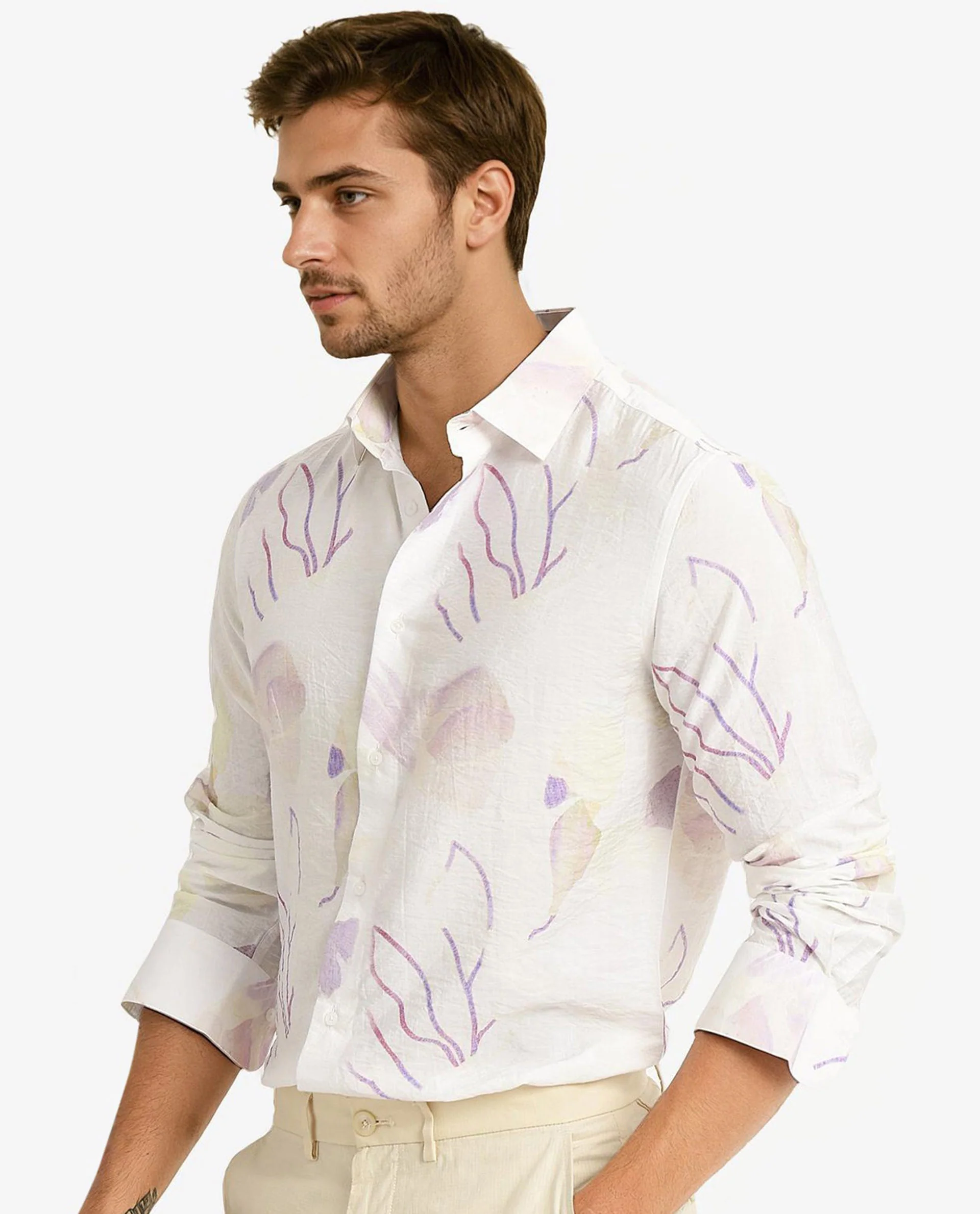 Rare Rabbit Men's Jazzy Off White Viscose Floral Print Regular Fit Full Sleeve Collared Shirt - Image 6
