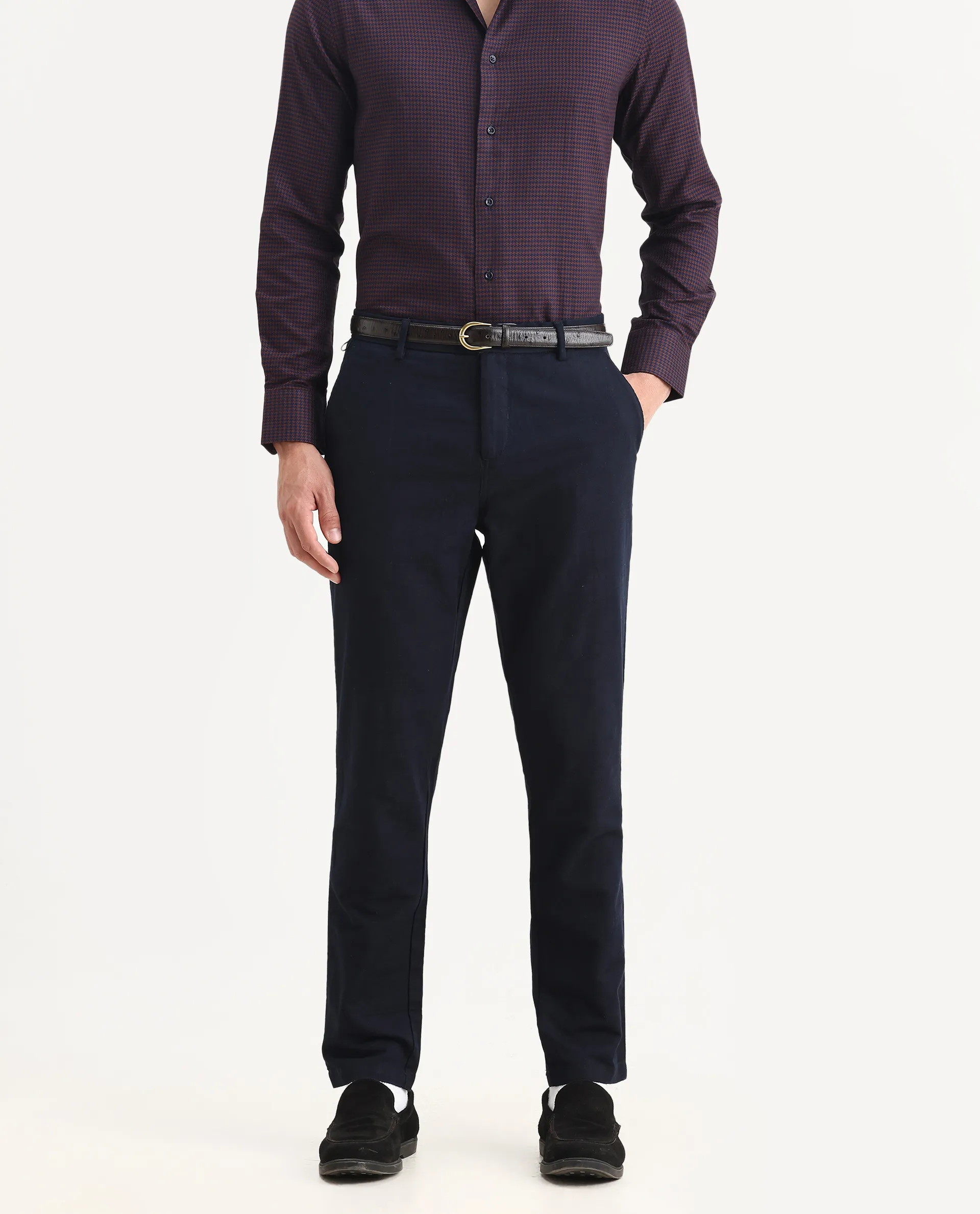 Rare Rabbit Men's Jeck-1 Navy Cotton Jacquard Regular Fit Trouser - Image 2