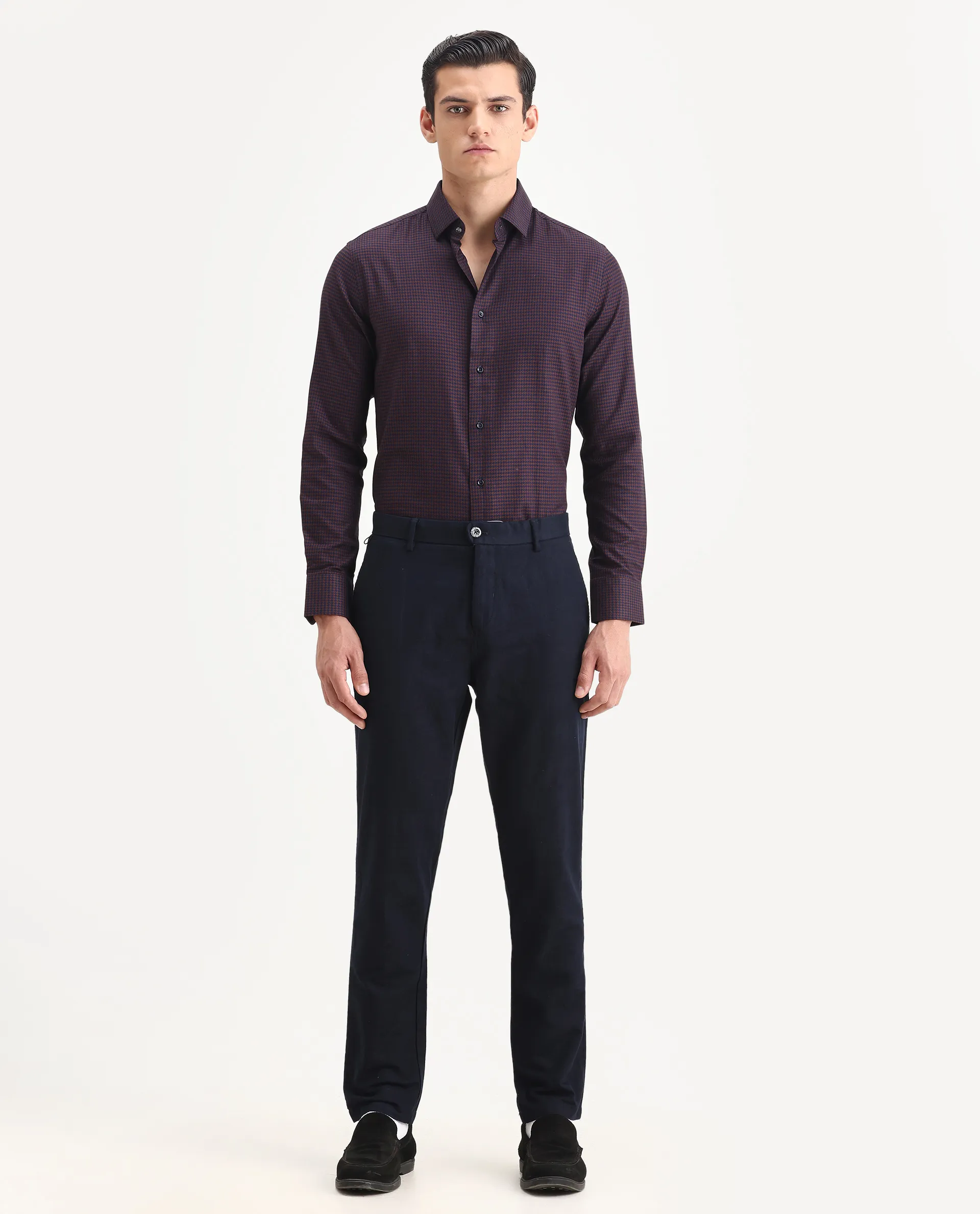 Rare Rabbit Men's Jeck-1 Navy Cotton Jacquard Regular Fit Trouser - Image 4