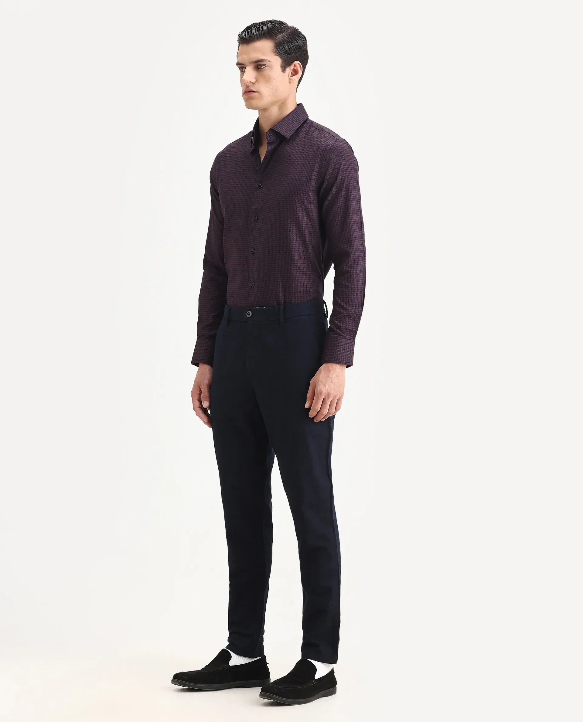 Rare Rabbit Men's Jeck-1 Navy Cotton Jacquard Regular Fit Trouser - Image 5