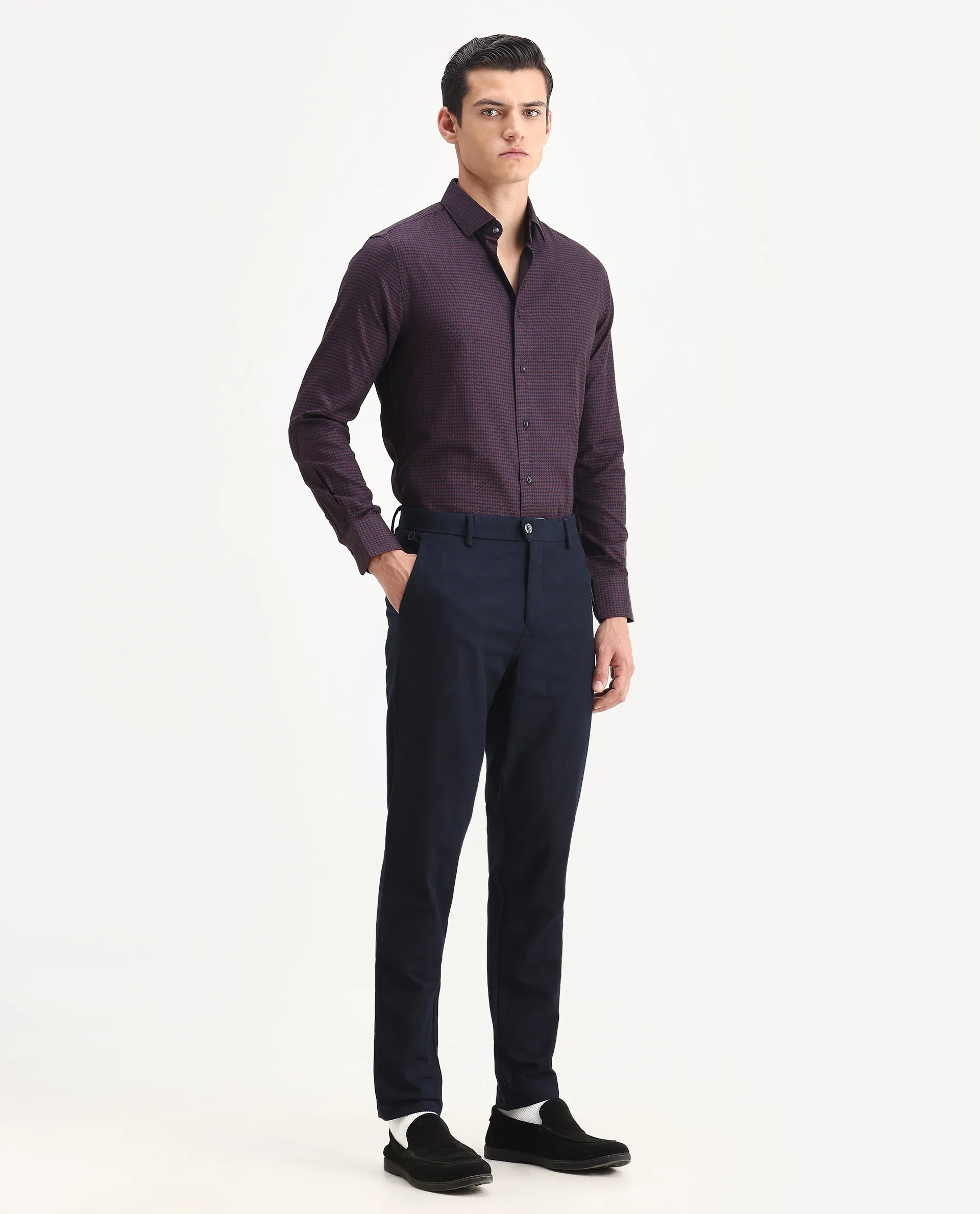 Rare Rabbit Men's Jeck-1 Navy Cotton Jacquard Regular Fit Trouser - Image 6