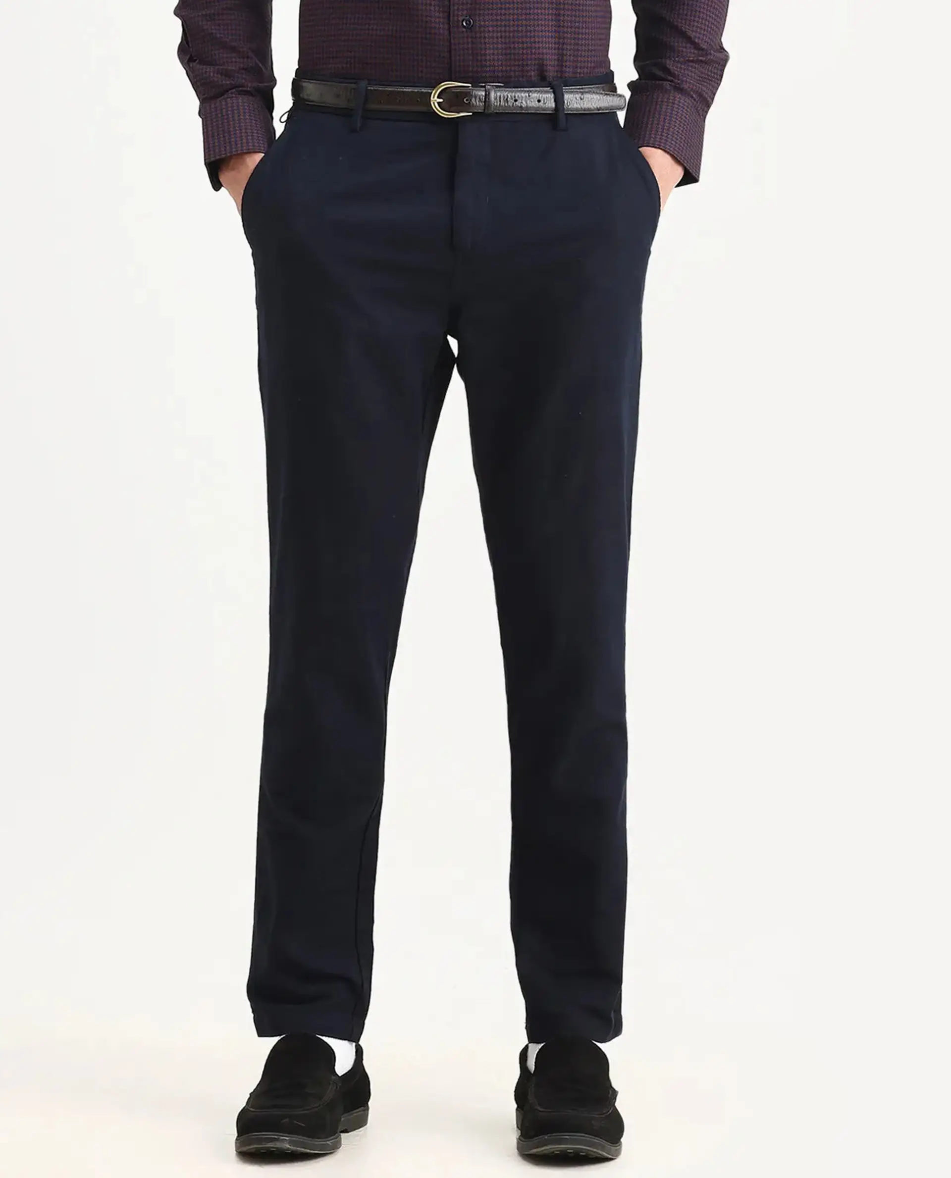 Rare Rabbit Men's Jeck-1 Navy Cotton Jacquard Regular Fit Trouser - Image 8