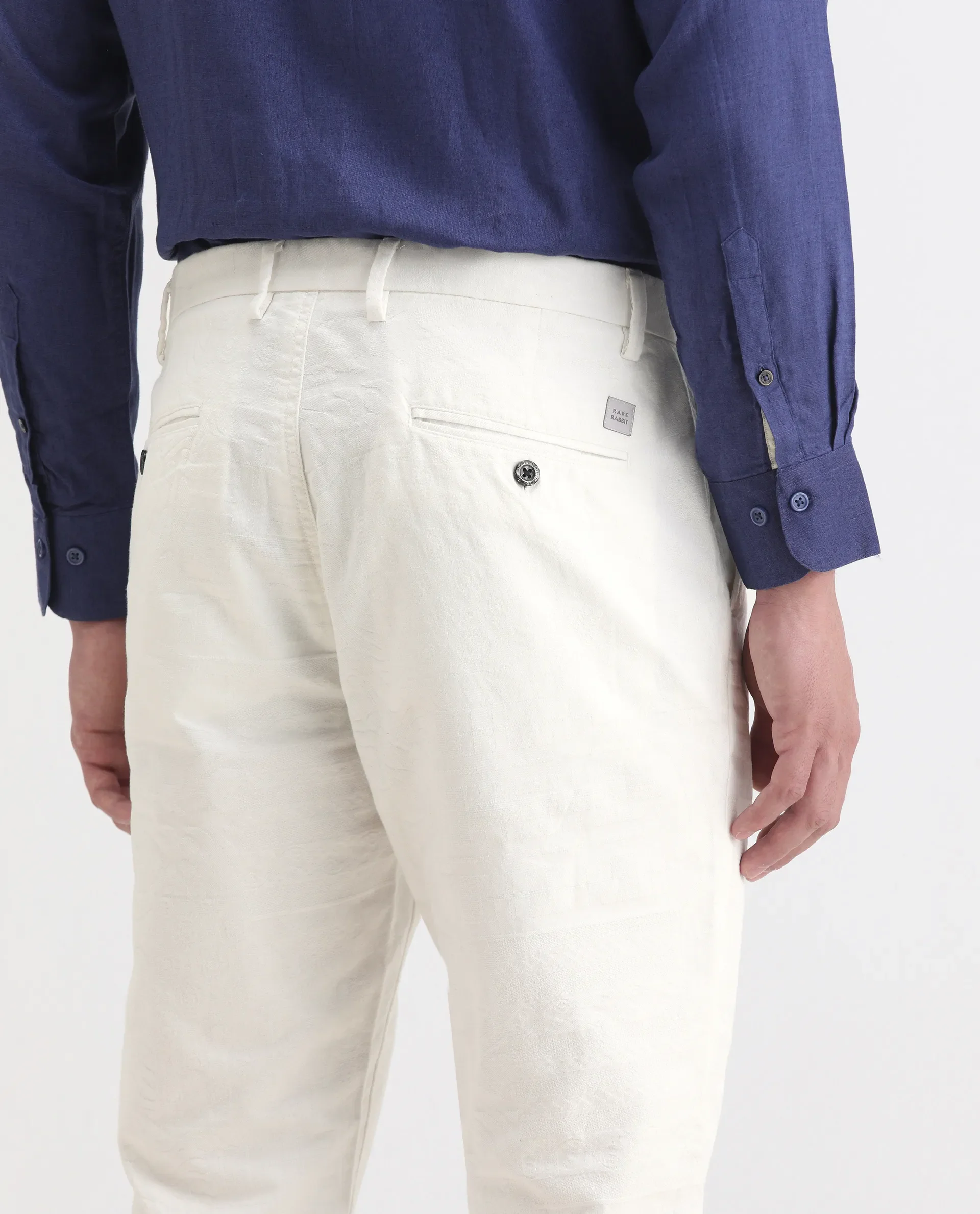 Rare Rabbit Men's Jeck-1 White Cotton Jacquard Regular Fit Trouser - Image 4