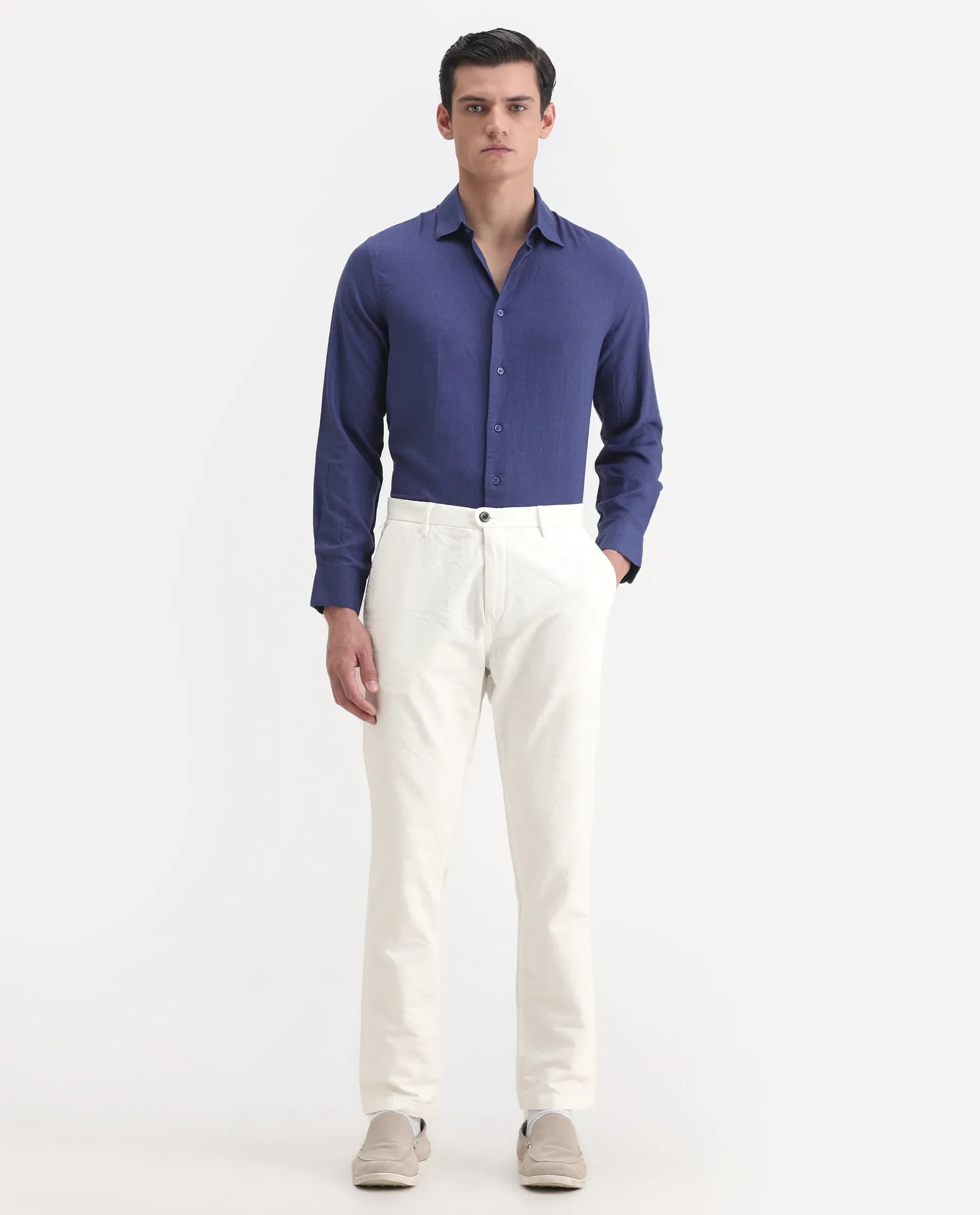 Rare Rabbit Men's Jeck-1 White Cotton Jacquard Regular Fit Trouser - Image 5