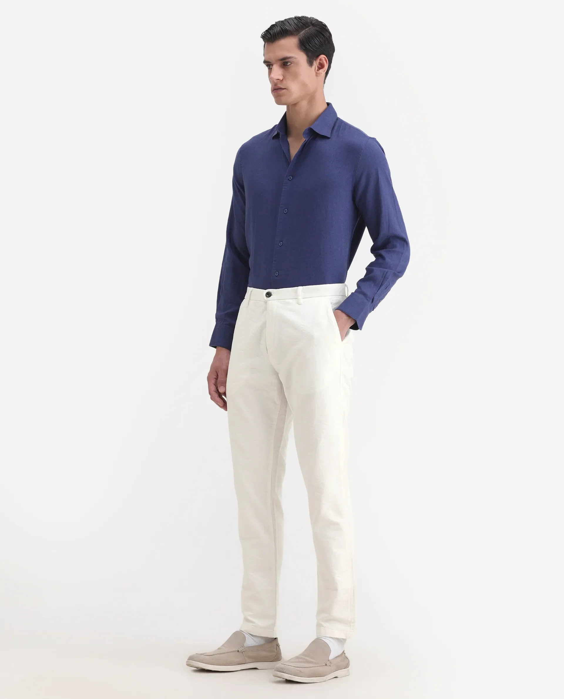 Rare Rabbit Men's Jeck-1 White Cotton Jacquard Regular Fit Trouser - Image 6